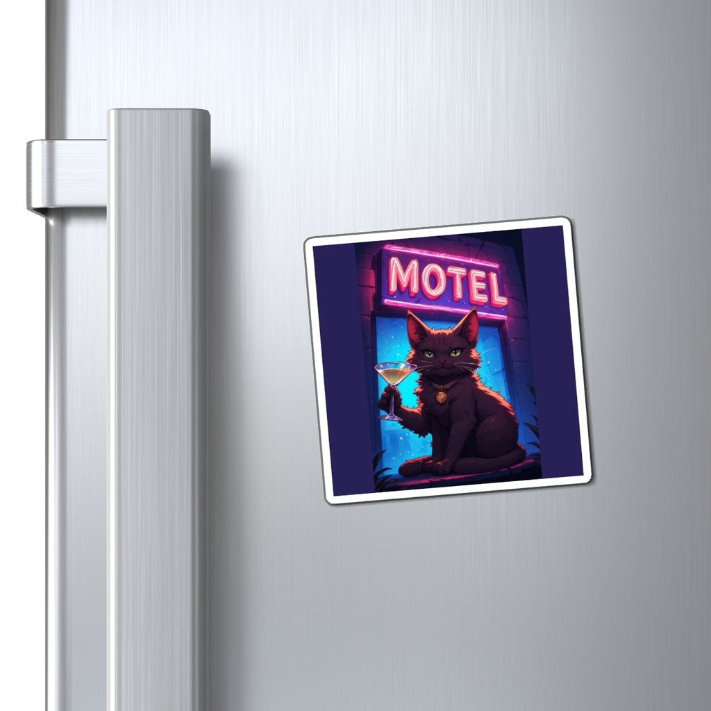 Motel Noir Cat Magnet — Retro Neon Cocktail Cat Fridge Magnet