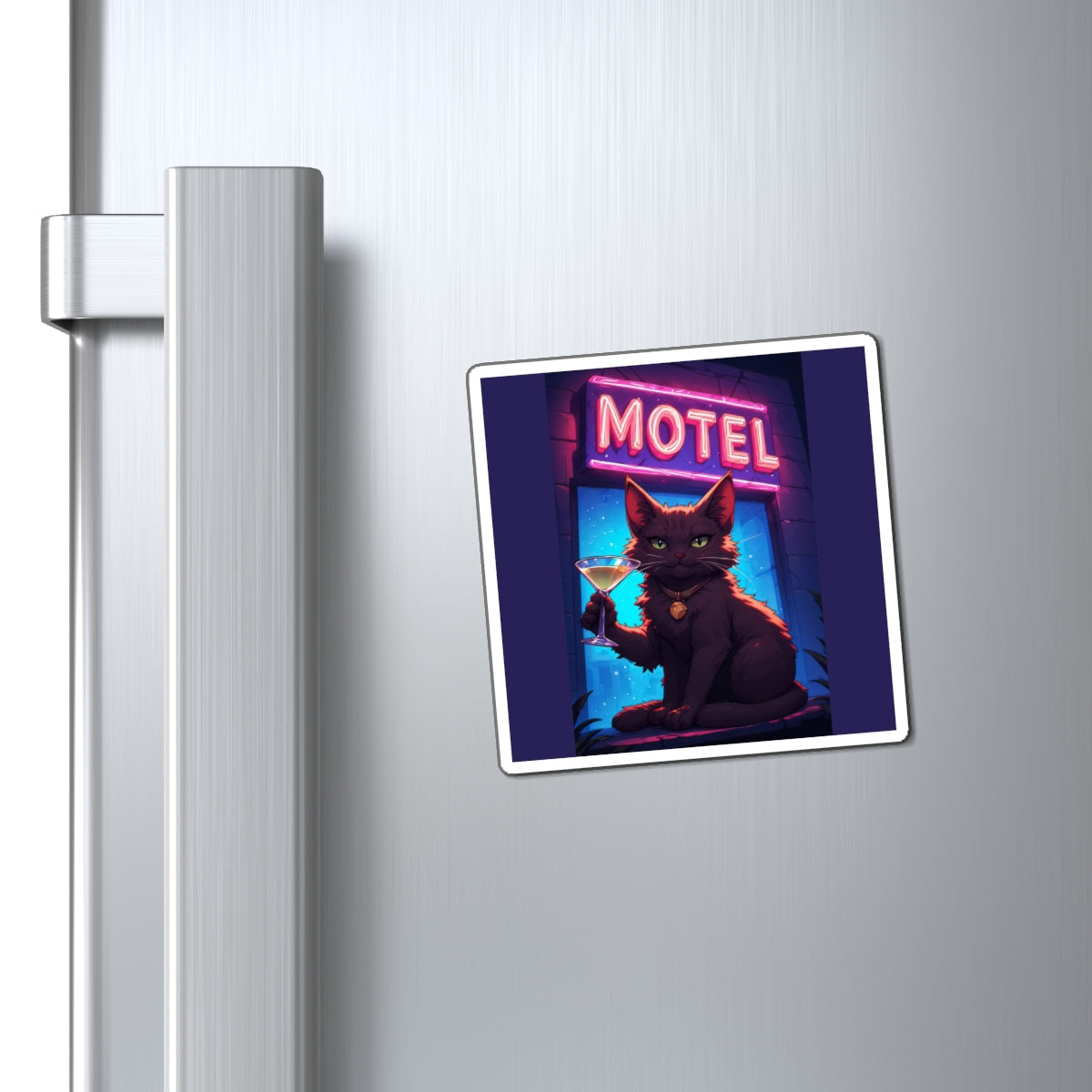 Motel Noir Cat Magnet — Retro Neon Cocktail Cat Fridge Magnet