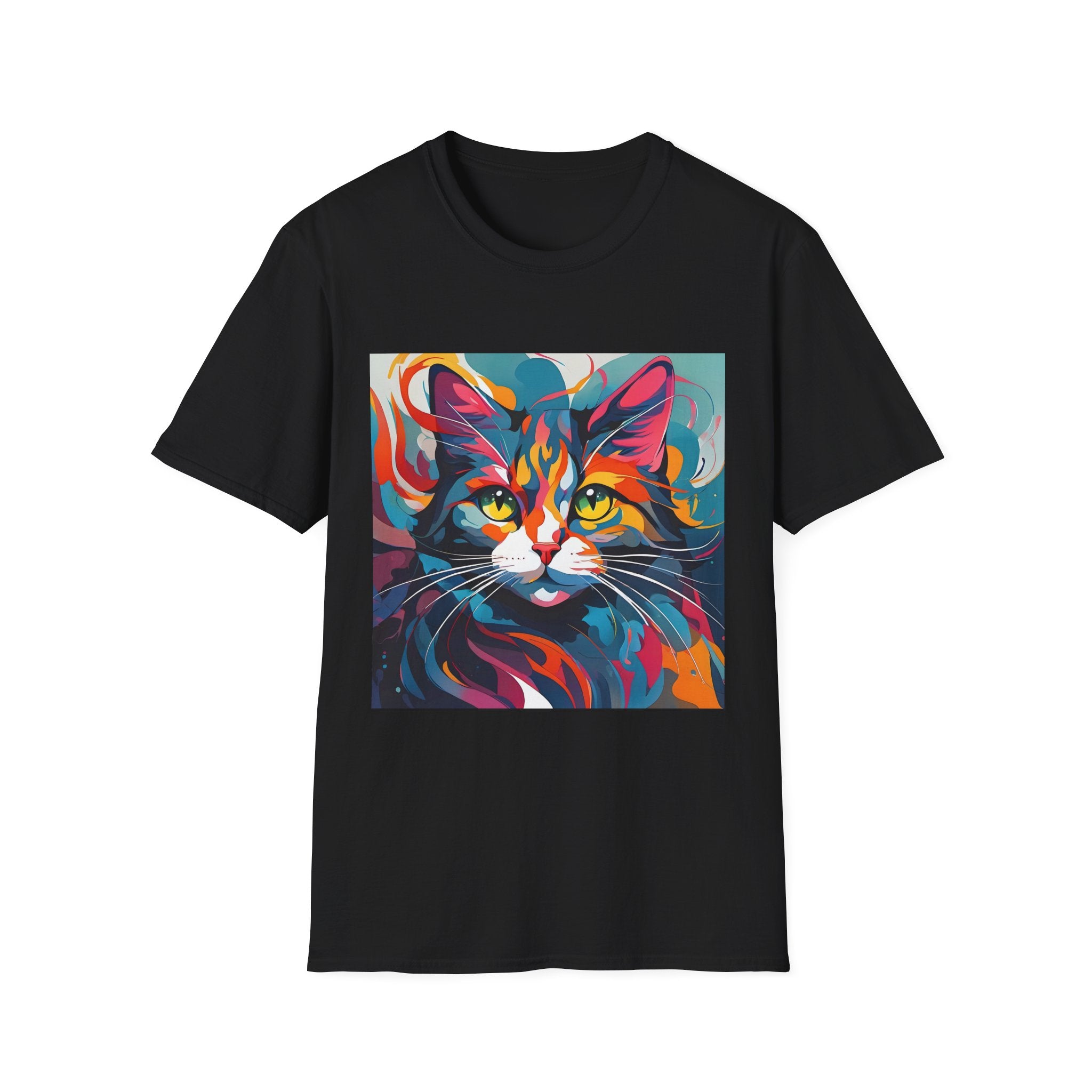 Colorful Cat Portrait T-Shirt — Vibrant Abstract Kitty Tee