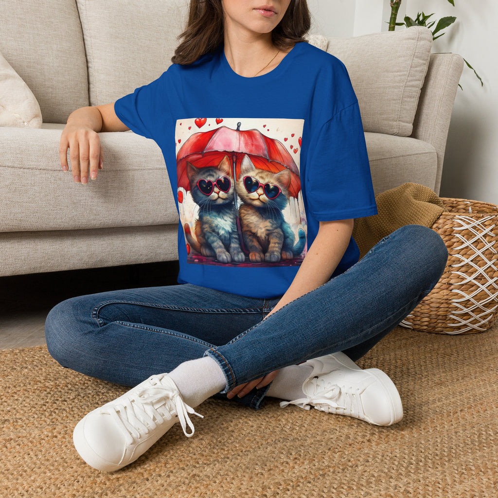 Cat Love T-Shirt — Kittens with Heart Sunglasses Under Red Umbrella