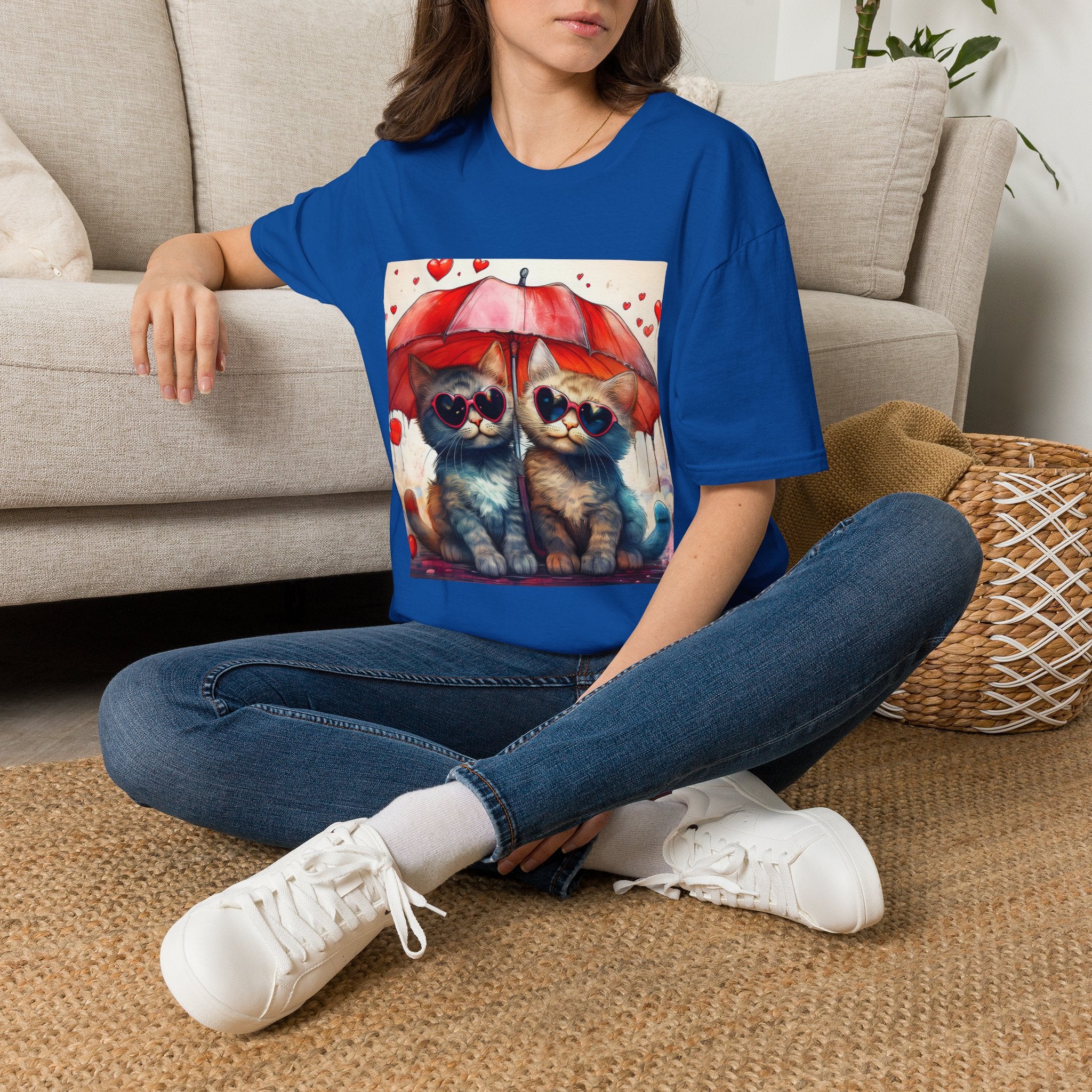 Cat Love T-Shirt — Kittens with Heart Sunglasses Under Red Umbrella