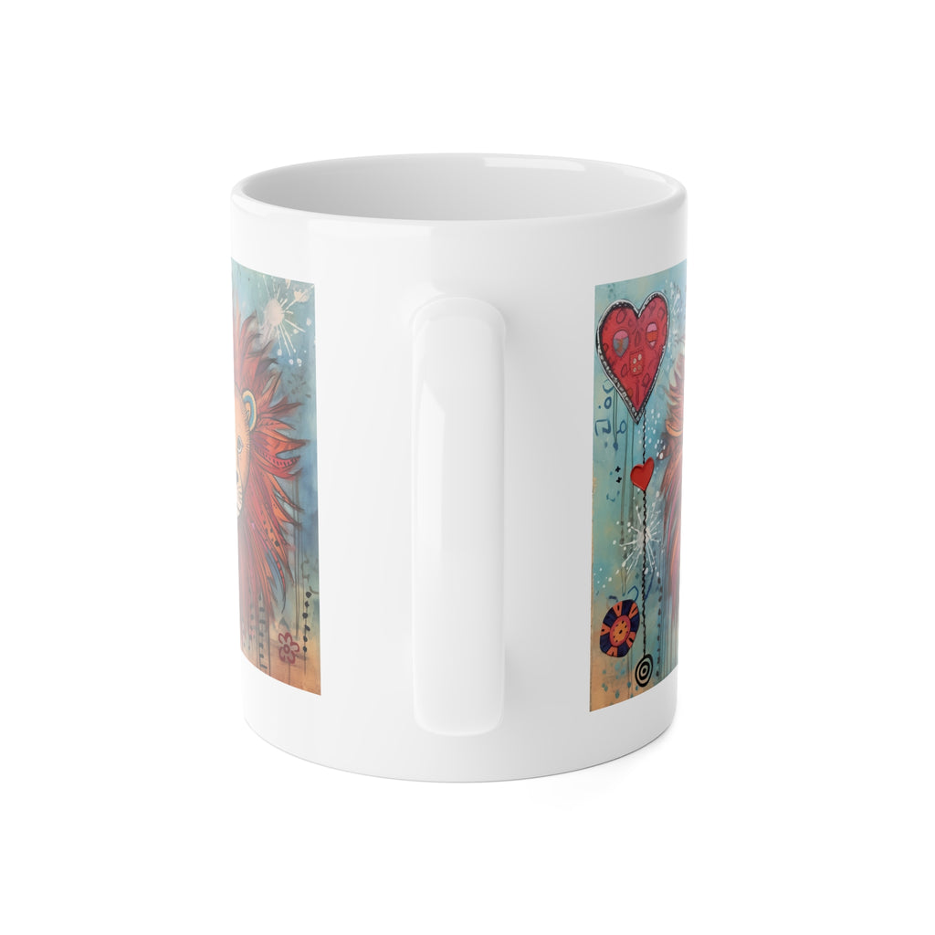 Lion Heart Ceramic Mug — Colorful Whimsical Lion Art, 11oz