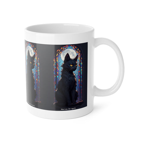 Black Cat Moon Mug — Mystical Stained Glass Cat Coffee Cup