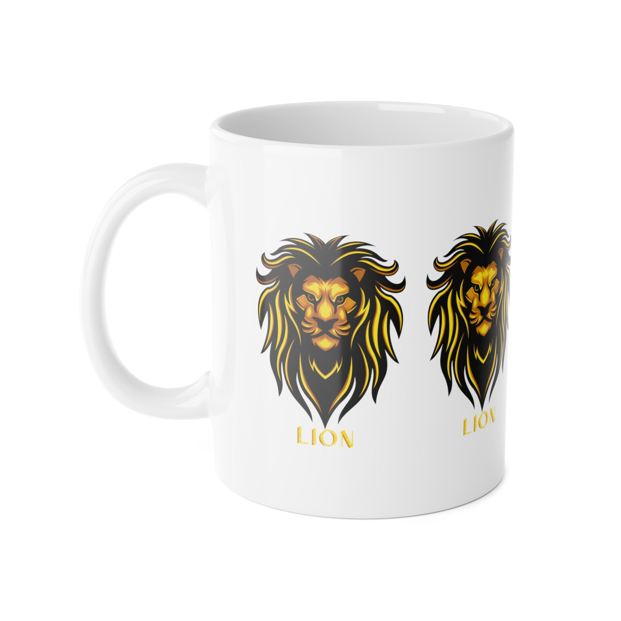 Lion Head Ceramic Mug — Bold Gold Lion Design, 11oz