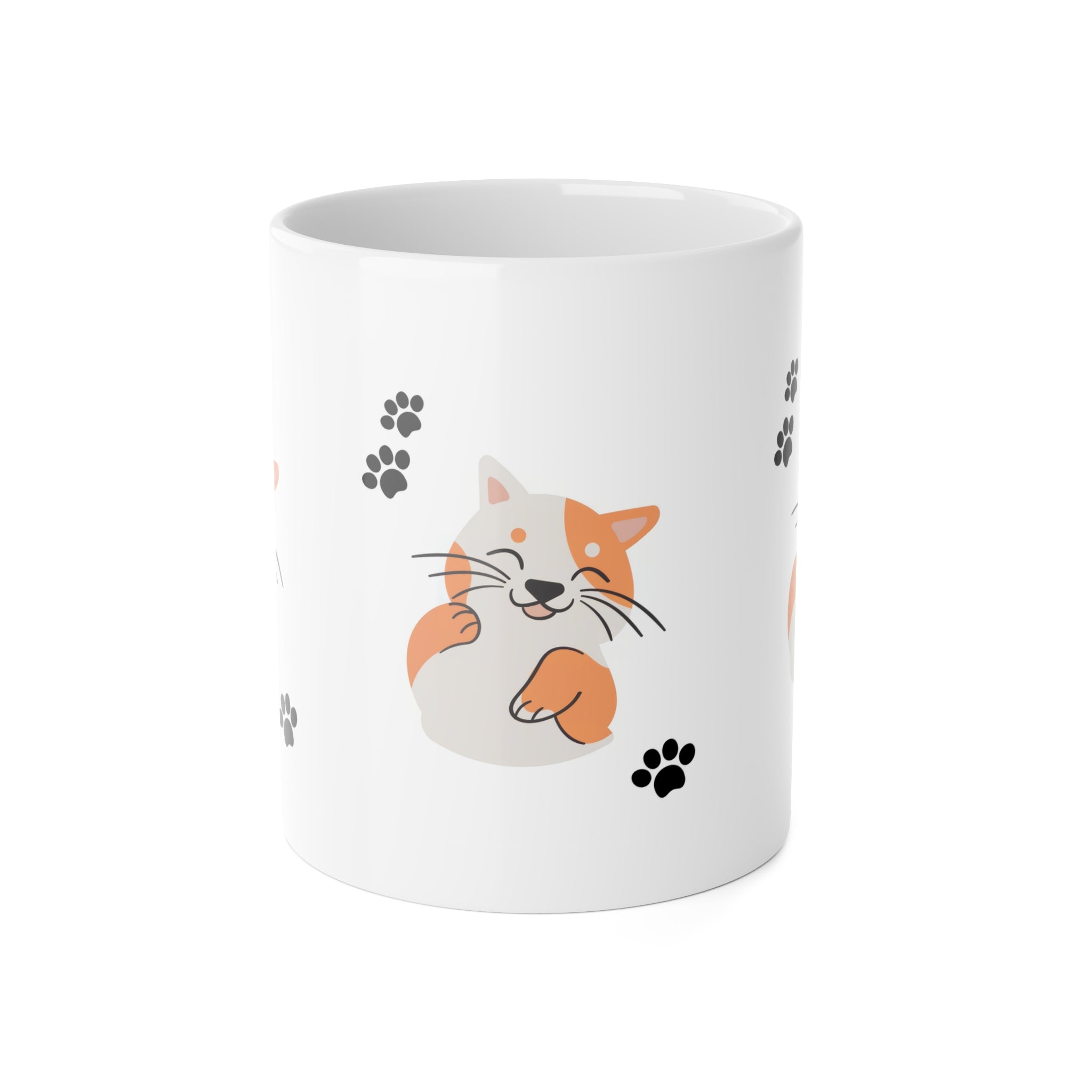 Cute Orange Cat Paw Print Mug — 11oz Ceramic Coffee Cup