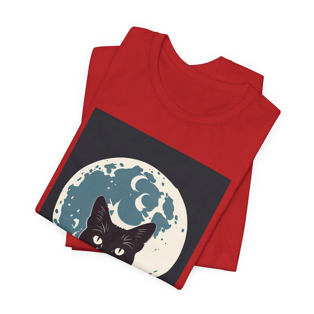 Black Cat Moon Tee — Vintage Crescent Moon Cat Graphic T‑Shirt
