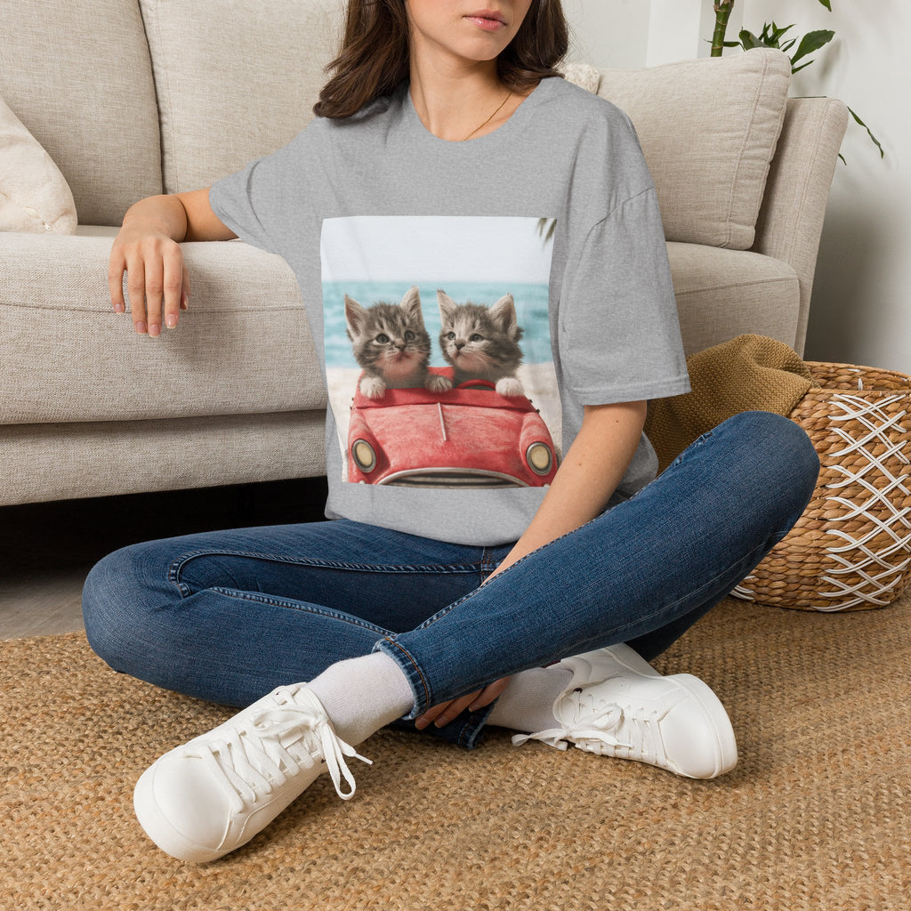 Kitten Road Trip T-Shirt — Cute Kittens Driving Beach Graphic Tee
