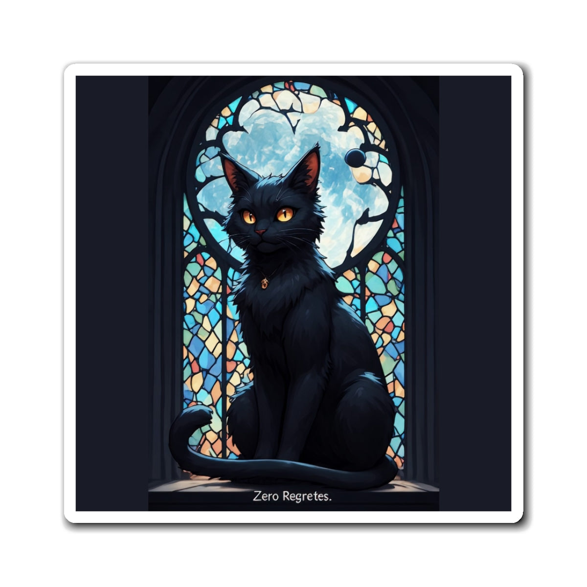 Black Cat Magnet — 'Zero Regrettes' Stained Glass Fridge Magnet