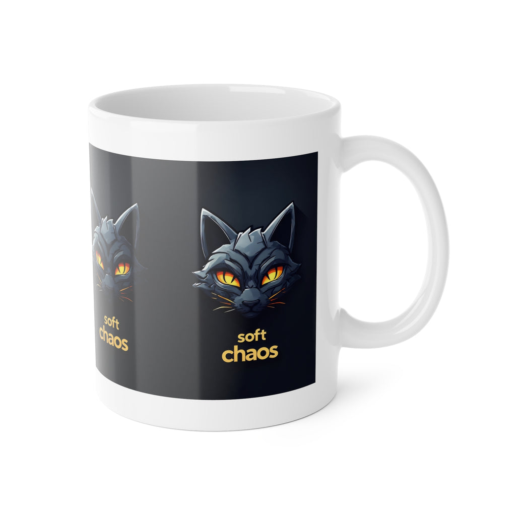 Soft Chaos Cat Mug — Black Cat Illustration Coffee Cup (11 oz)