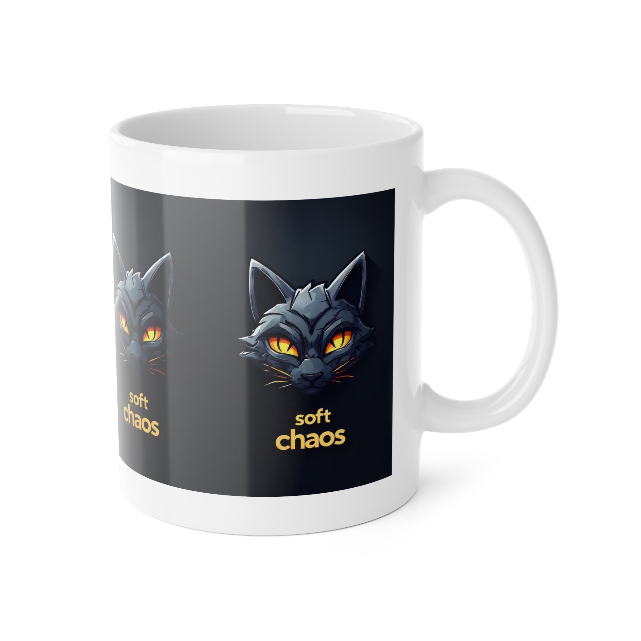 Soft Chaos Cat Mug — Black Cat Illustration Coffee Cup (11 oz)