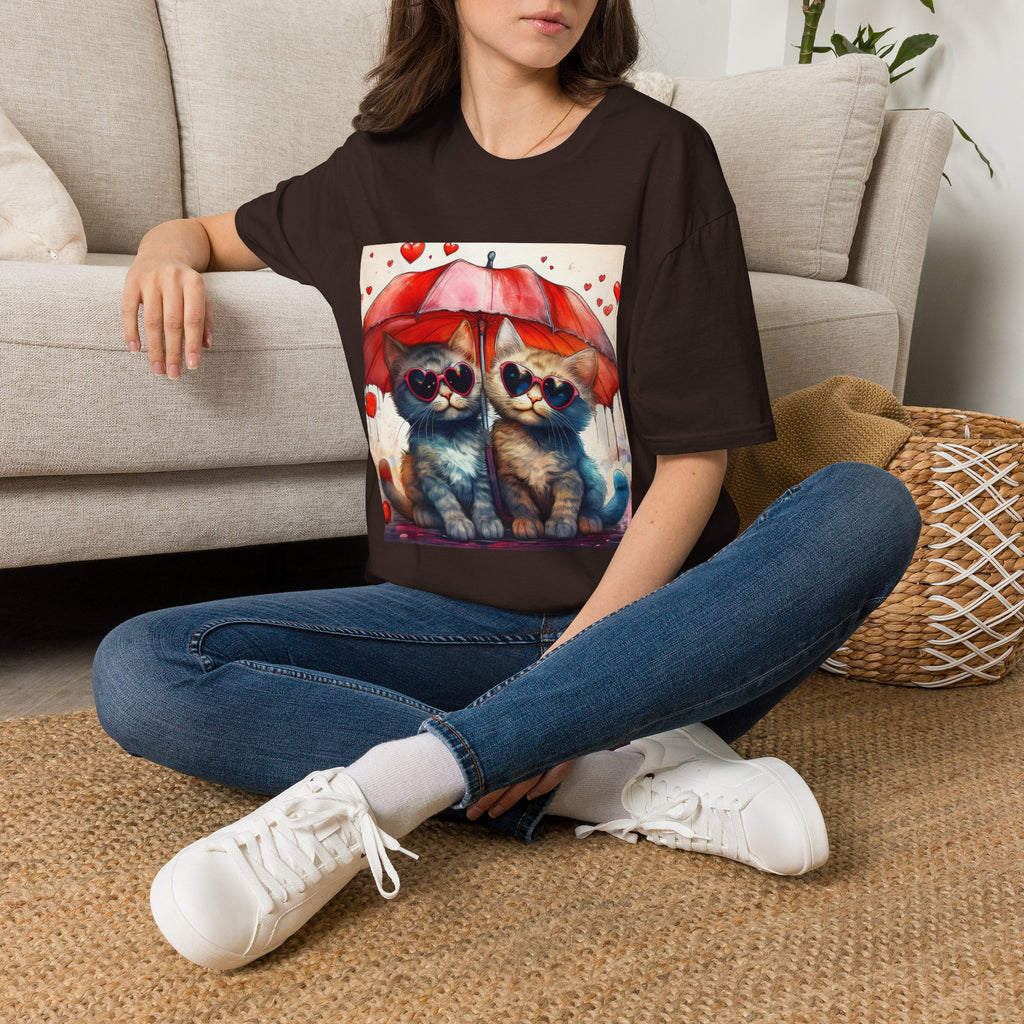 Cat Love T-Shirt — Kittens with Heart Sunglasses Under Red Umbrella