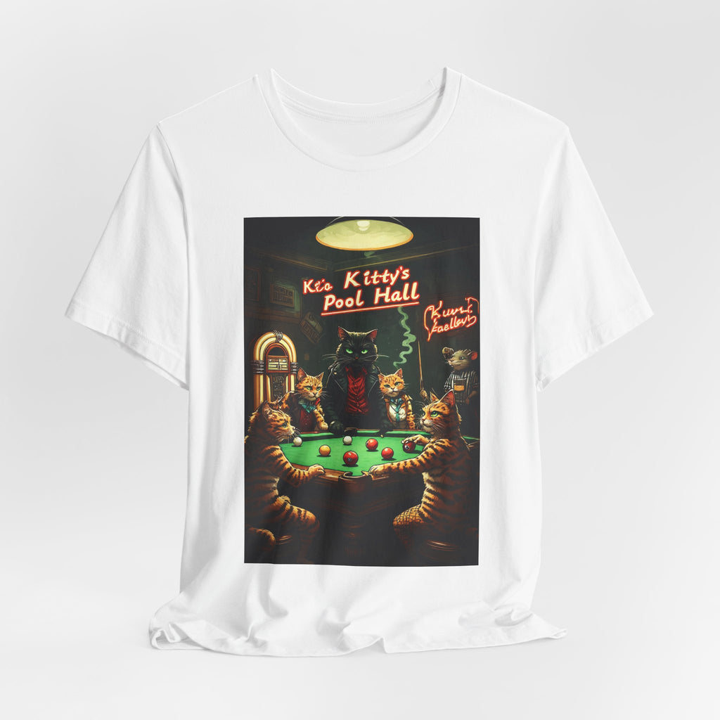 Cat Pool Hall Graphic Tee — "Kitty's Pool Hall" Vintage Billiards Shirt