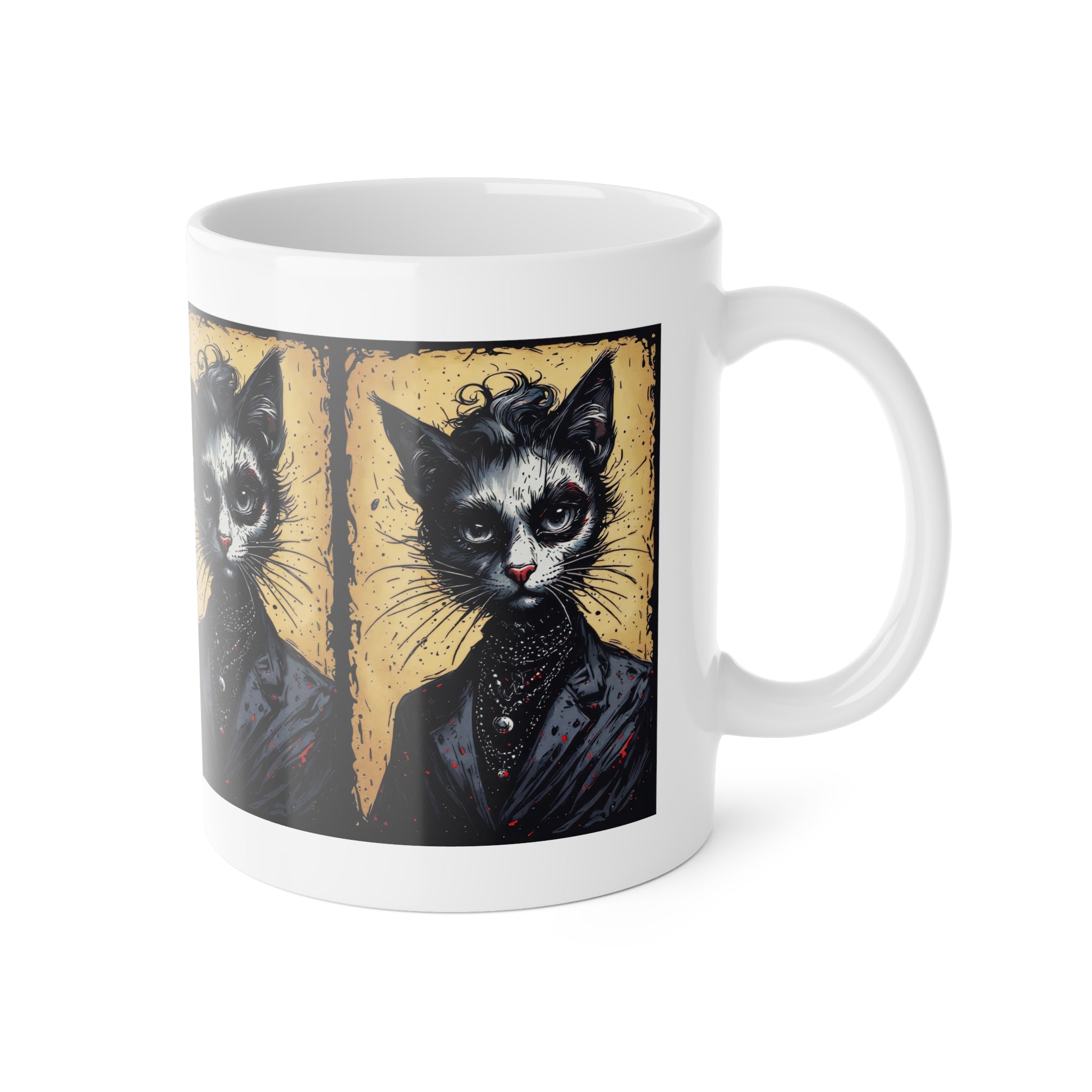 Gothic Portrait Cat Mug — Victorian Black Cat Ceramic Coffee Cup