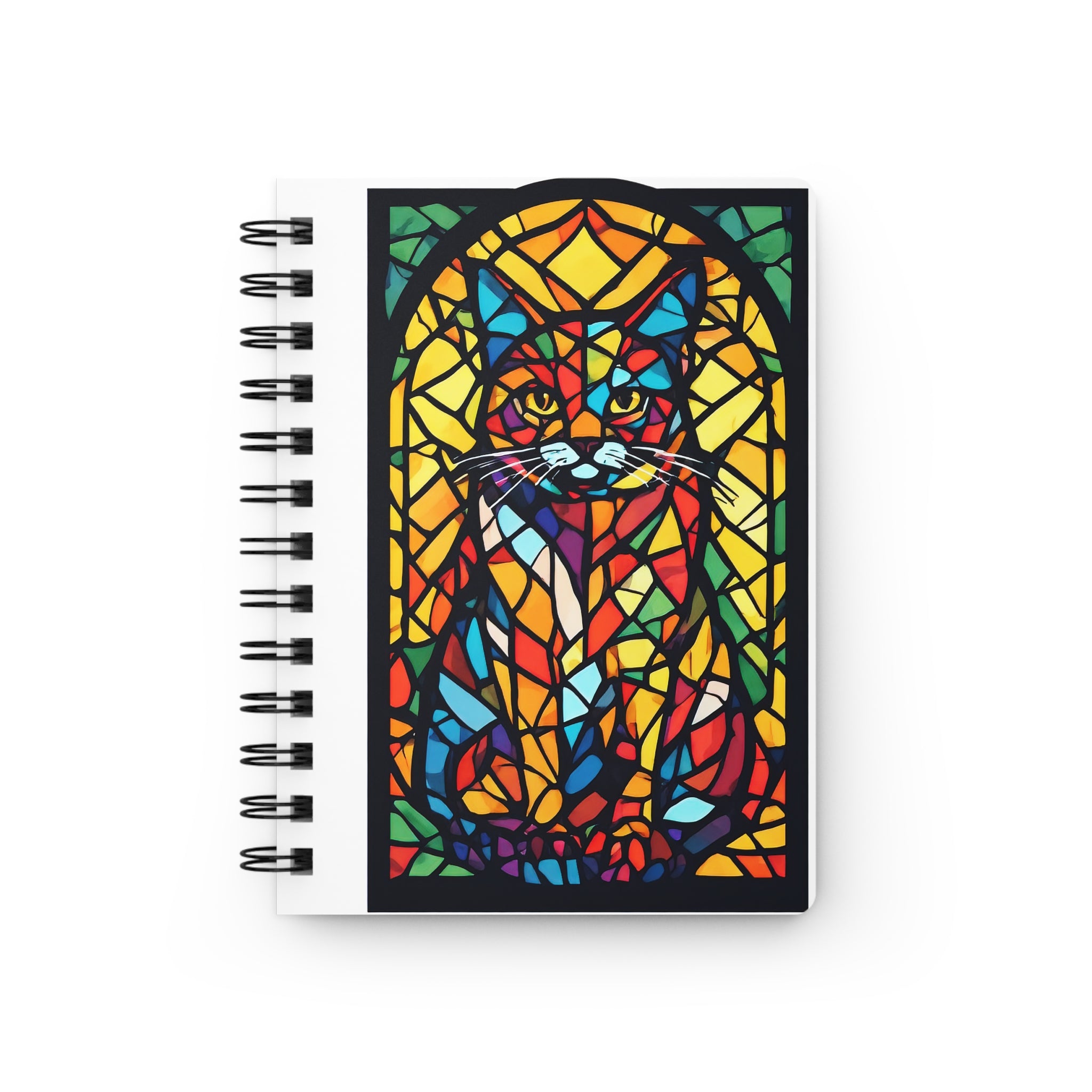 Stained Glass Cat Spiral Journal — Colorful Mosaic Notebook for Artists & Cat Lovers