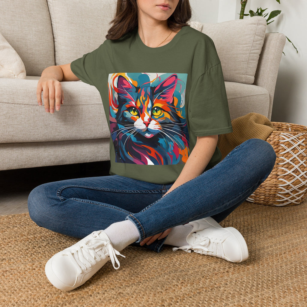 Colorful Cat Portrait T-Shirt — Vibrant Abstract Kitty Tee