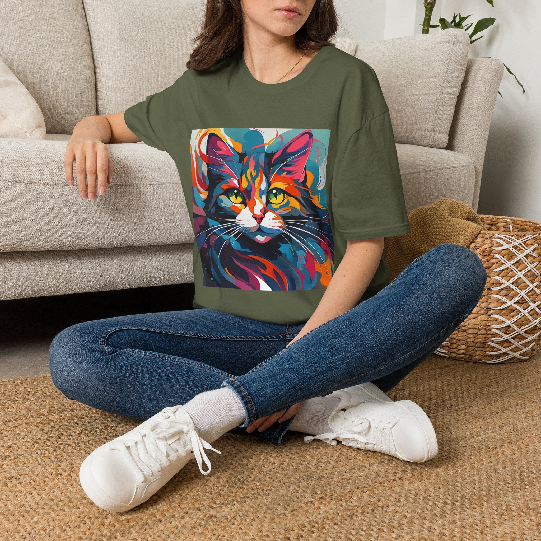 Colorful Cat Portrait T-Shirt — Vibrant Abstract Kitty Tee