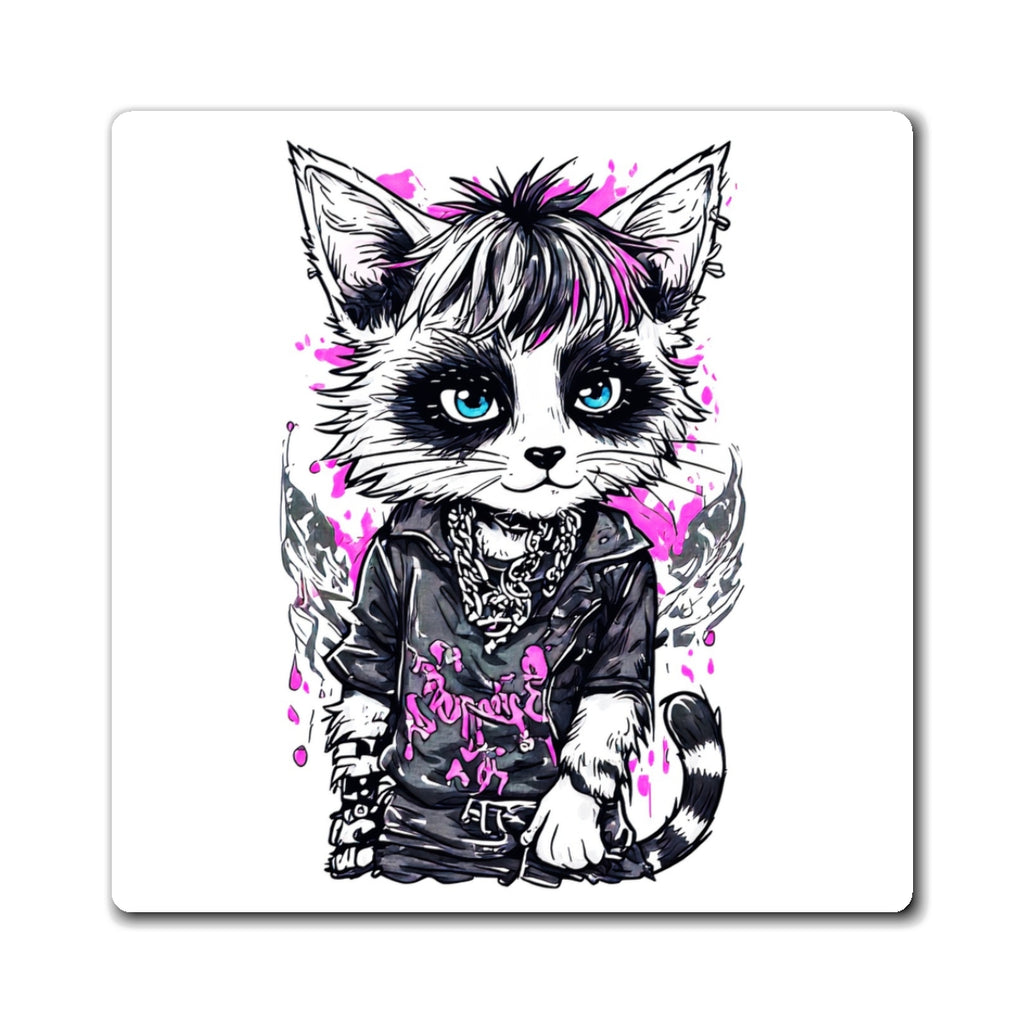 Punk Kitty Magnet — Cute Gothic Cat Fridge Magnet with Pink Accents