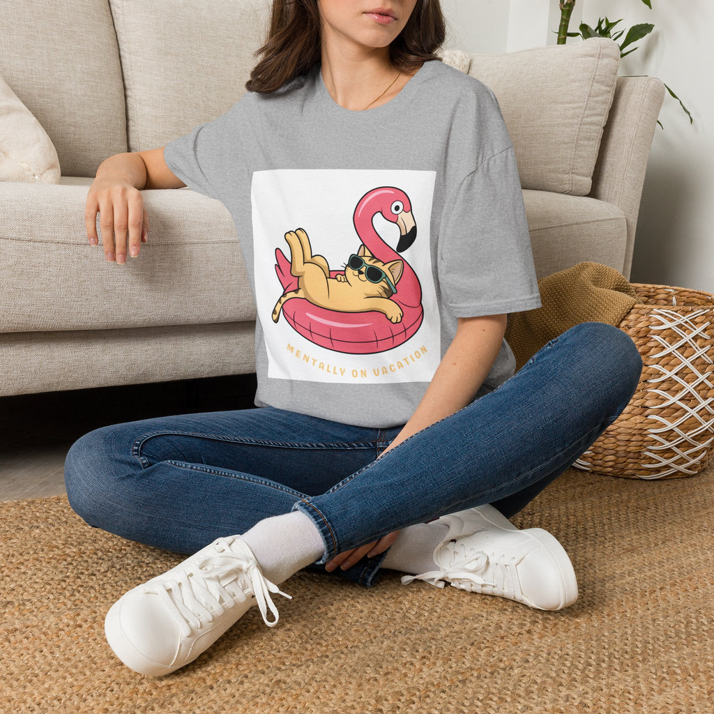 Cat on Flamingo Float T-Shirt — Cute Summer Pool Cat Graphic Tee