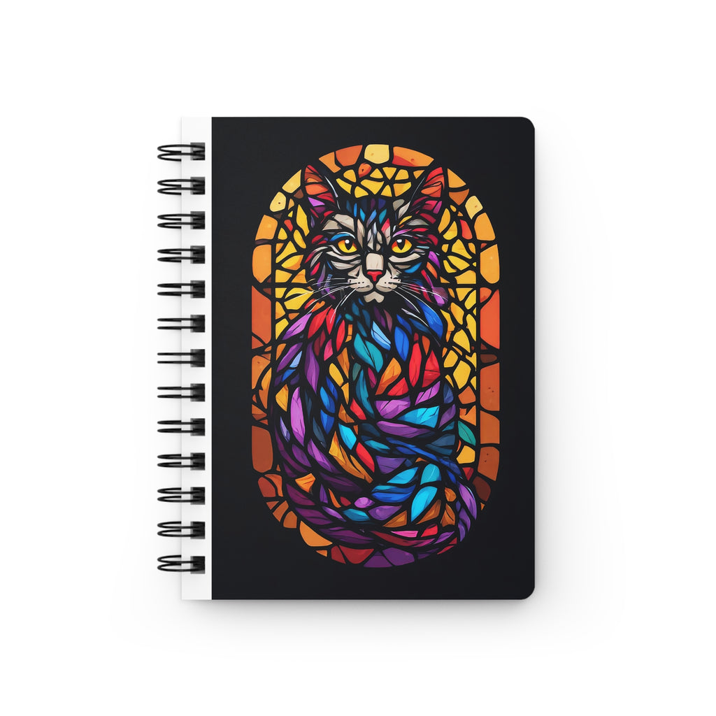Stained Glass Cat Spiral Notebook — Colorful Feline Art Journal