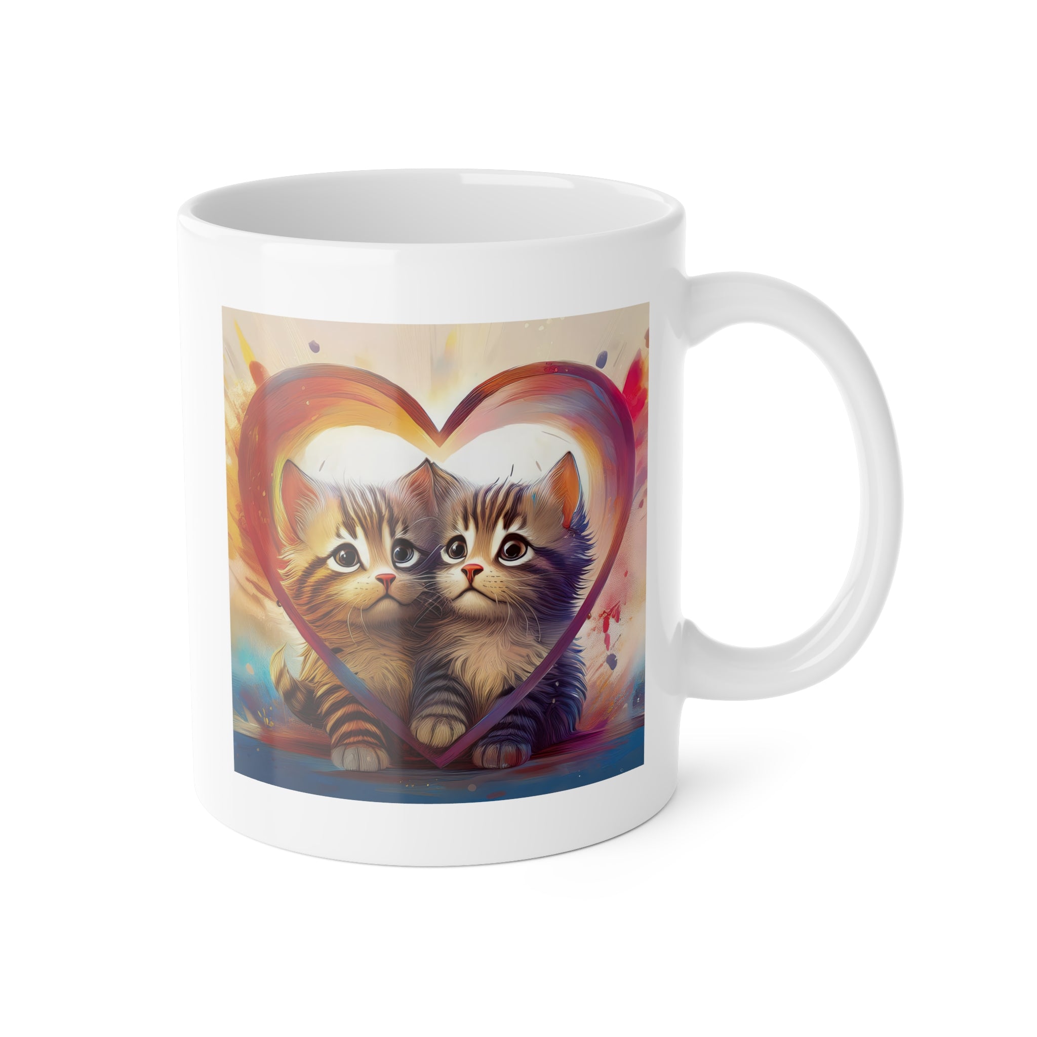 Cute Twin Kittens Heart Mug — 11oz Ceramic Coffee Cup