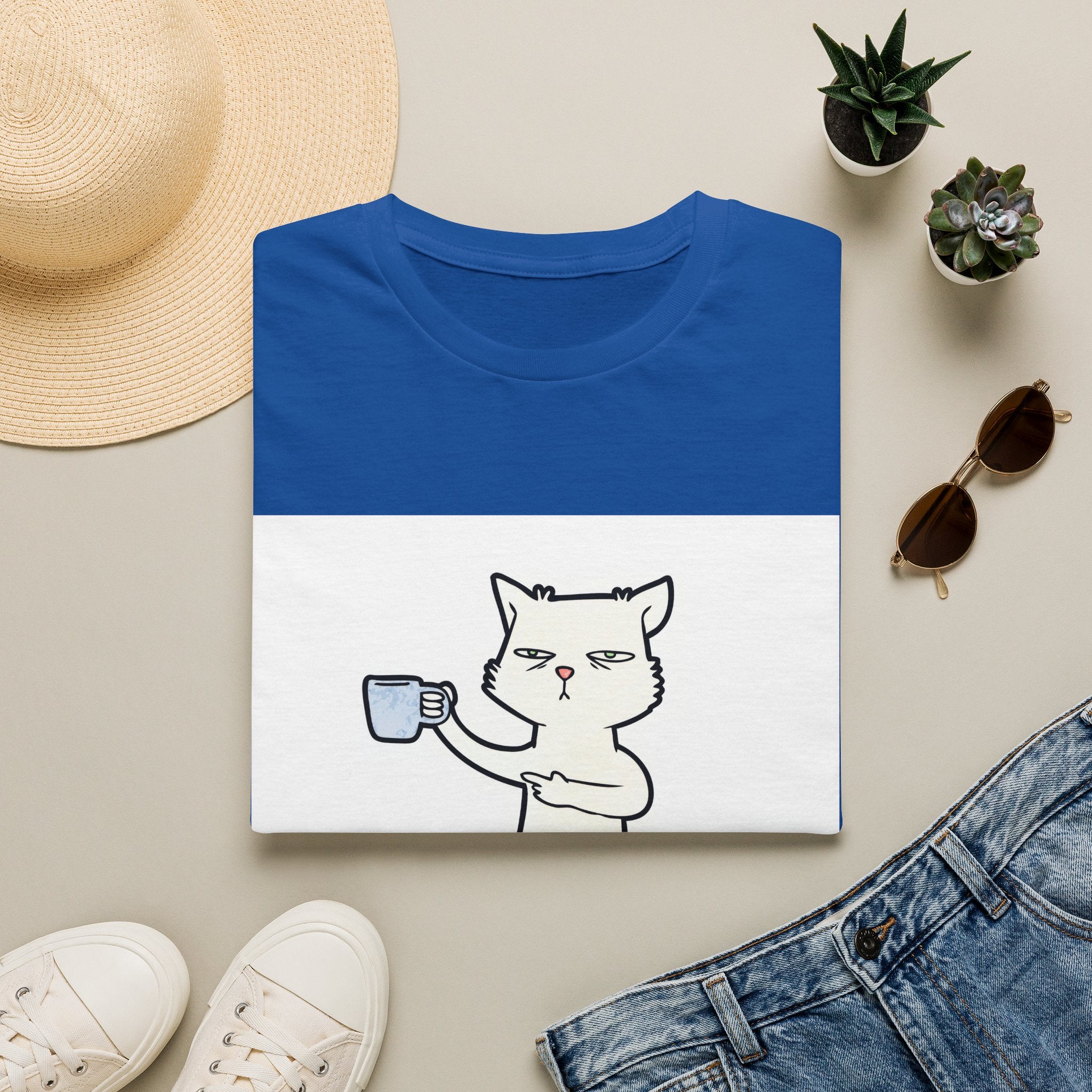 Cat with Coffee T‑Shirt — "First I Drink The Coffee, Then I Do The Things" Cute Lazy Cat Tee