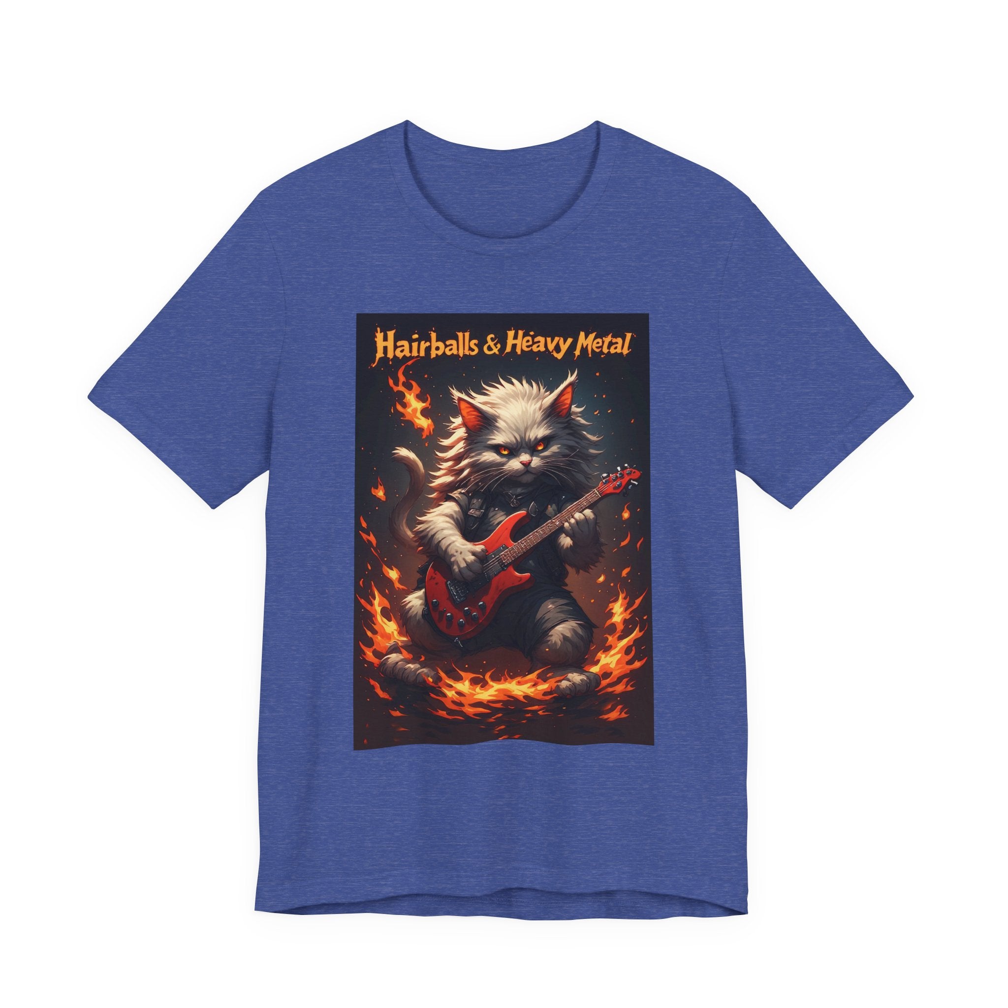 Hairballs & Heavy Metal T‑Shirt — Cat Guitarist Rock Tee