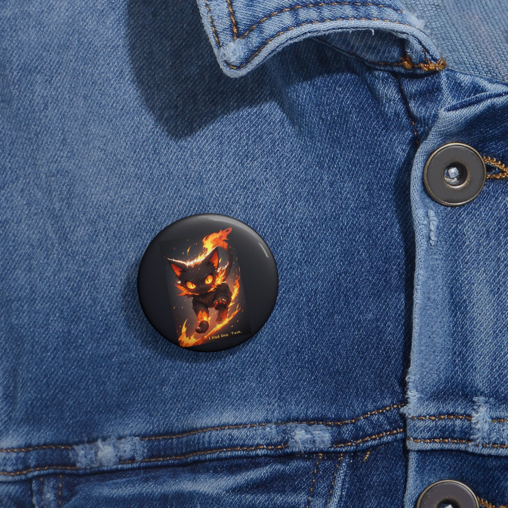 Fiery Cat Pin Button – Cute Flame Kitty Enamel-Style Badge