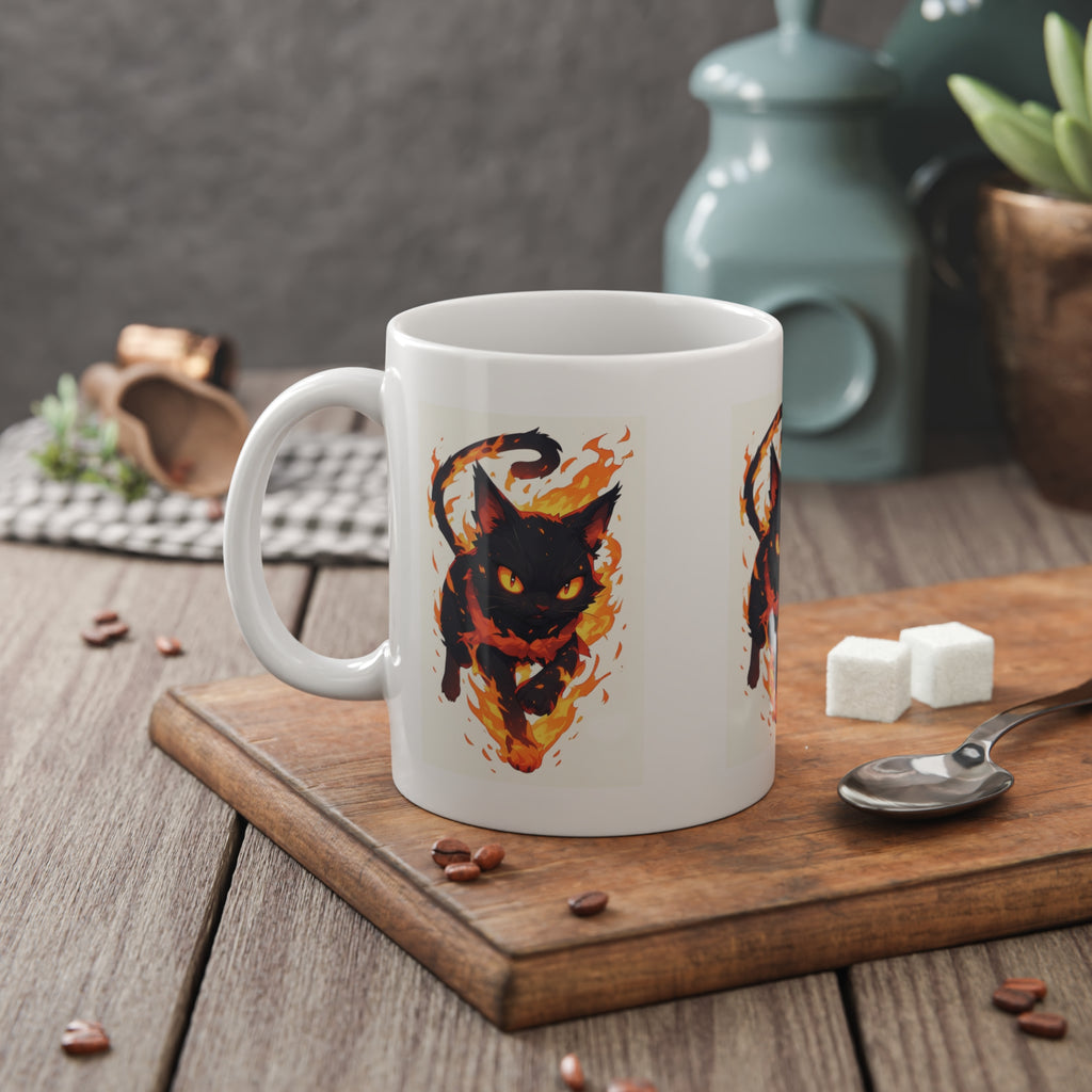 Flaming Black Cat Mug — Fiery Cat Coffee Cup (11oz)
