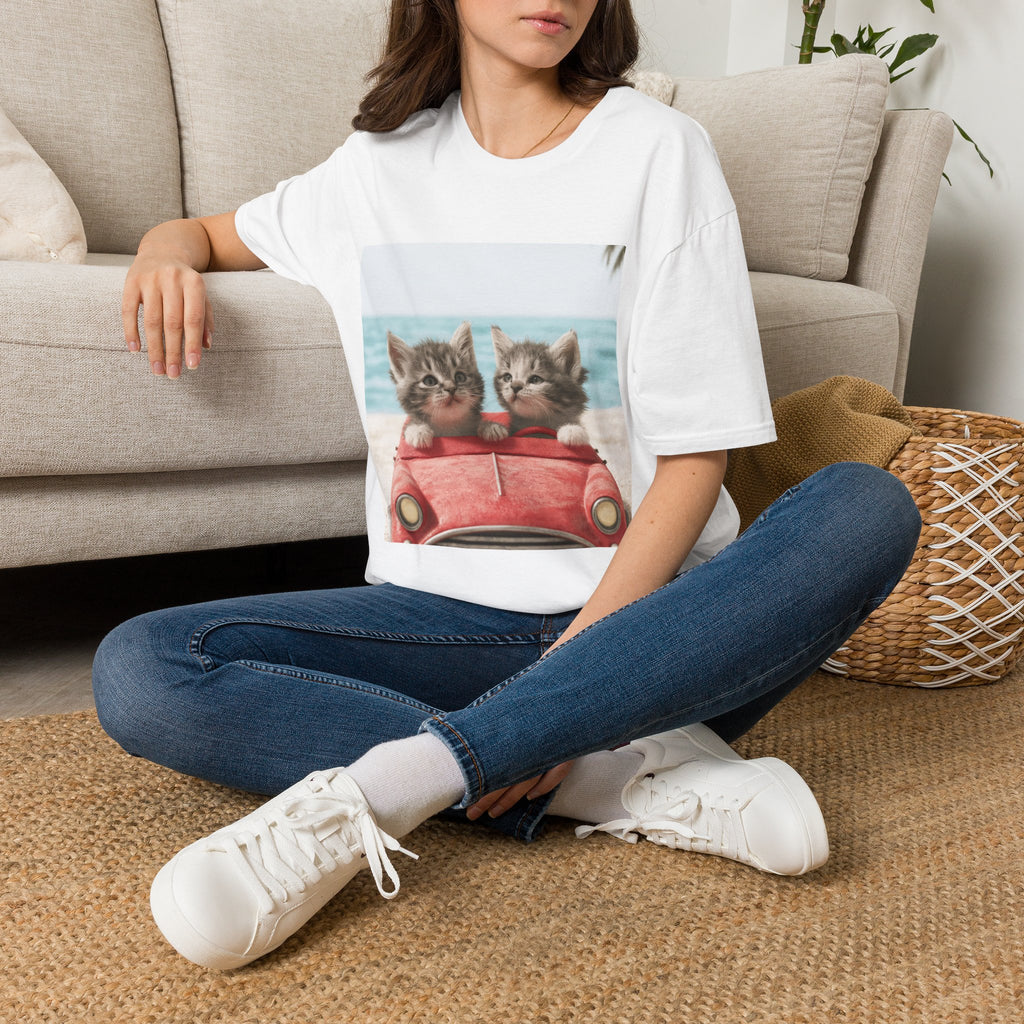 Kitten Road Trip T-Shirt — Cute Kittens Driving Beach Graphic Tee