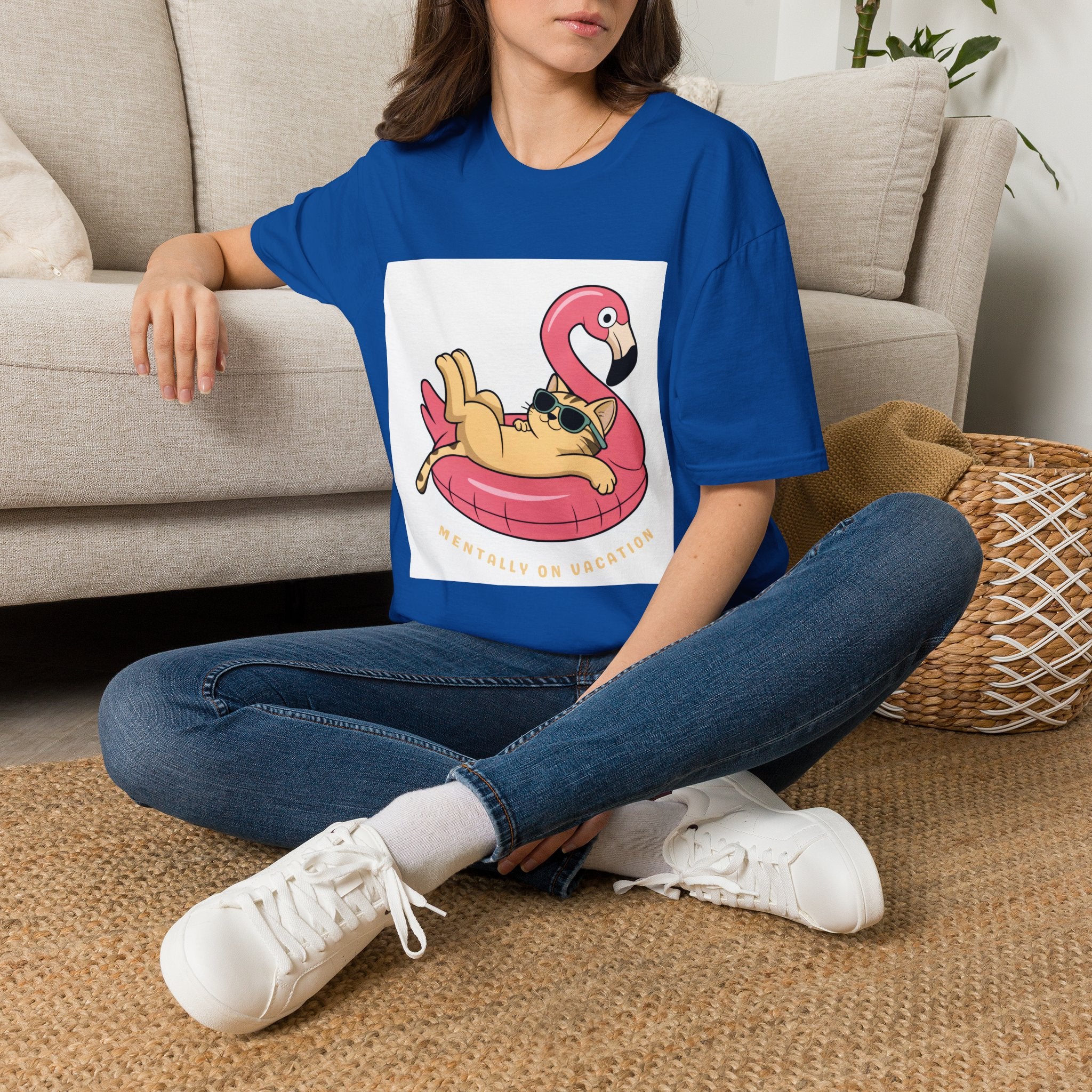 Cat on Flamingo Float T-Shirt — Cute Summer Pool Cat Graphic Tee