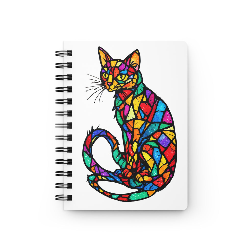 Stained Glass Cat Spiral Notebook — Colorful Mosaic Cat Journal