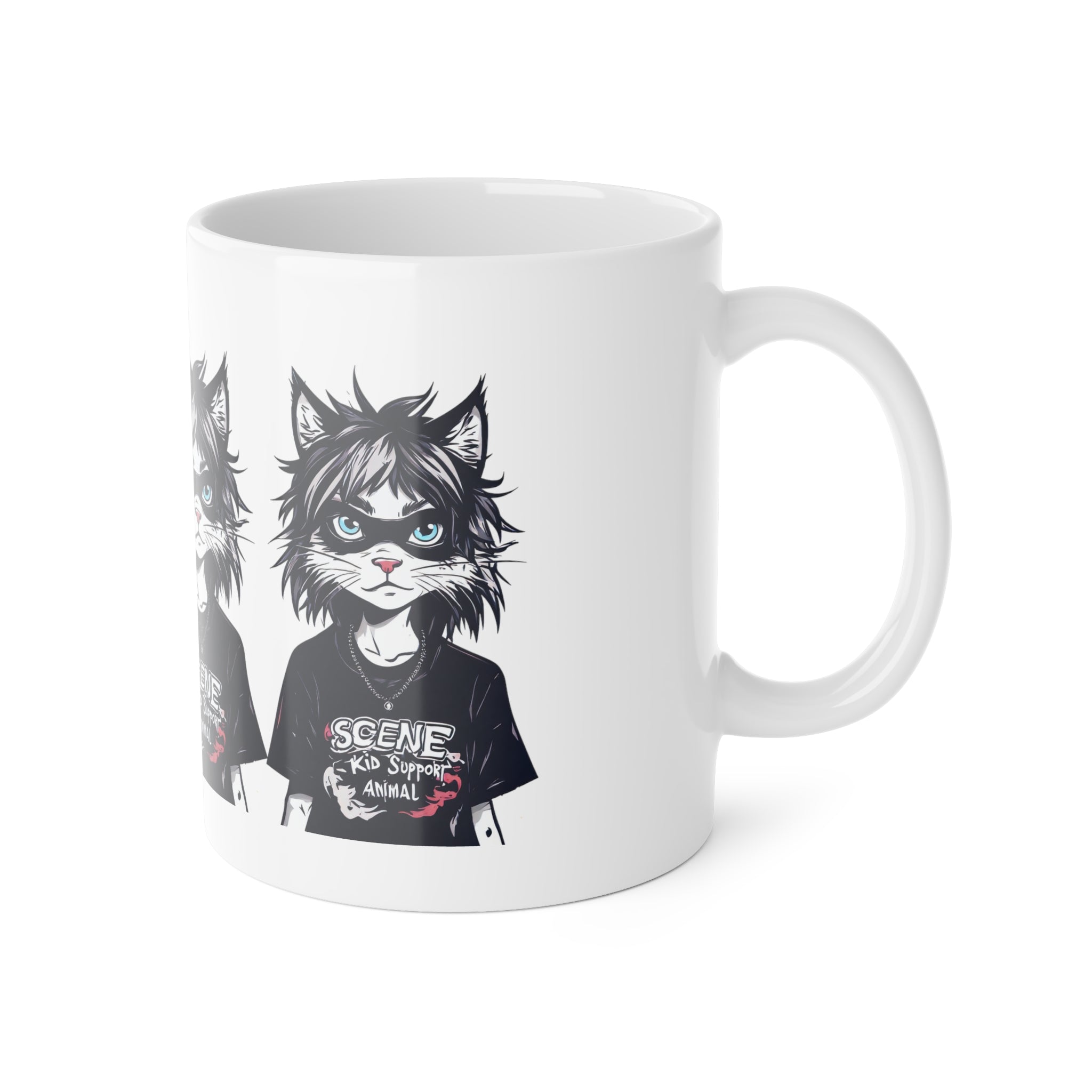 Scene Kid Cat Mug — Retro Emo Cat Illustration "Scene Kid" 11oz Ceramic Coffee Cup
