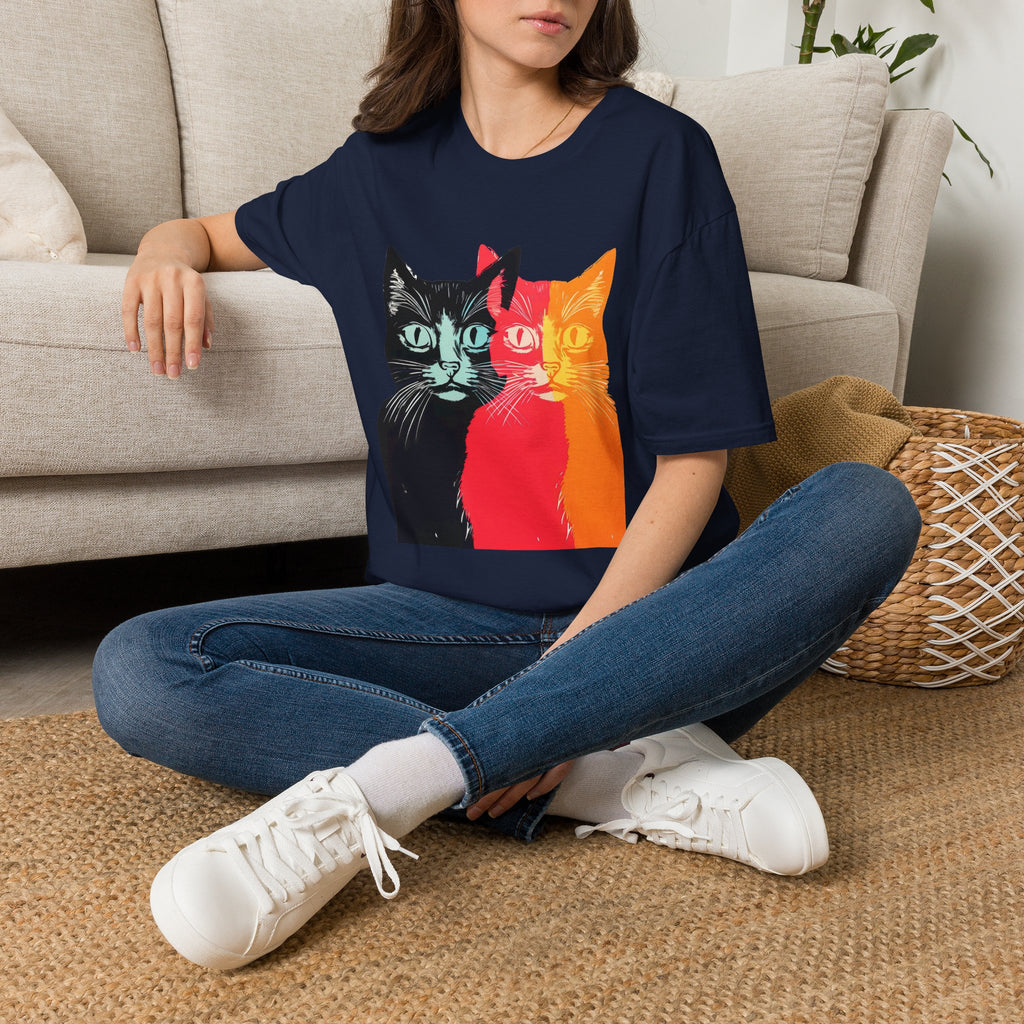 Cat Trio Pop Art T-Shirt — Colorful Retro Feline Graphic Tee