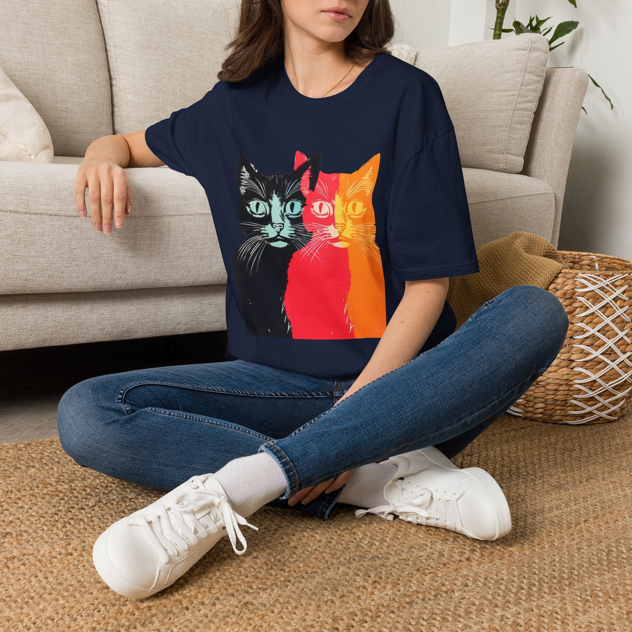 Cat Trio Pop Art T-Shirt — Colorful Retro Feline Graphic Tee