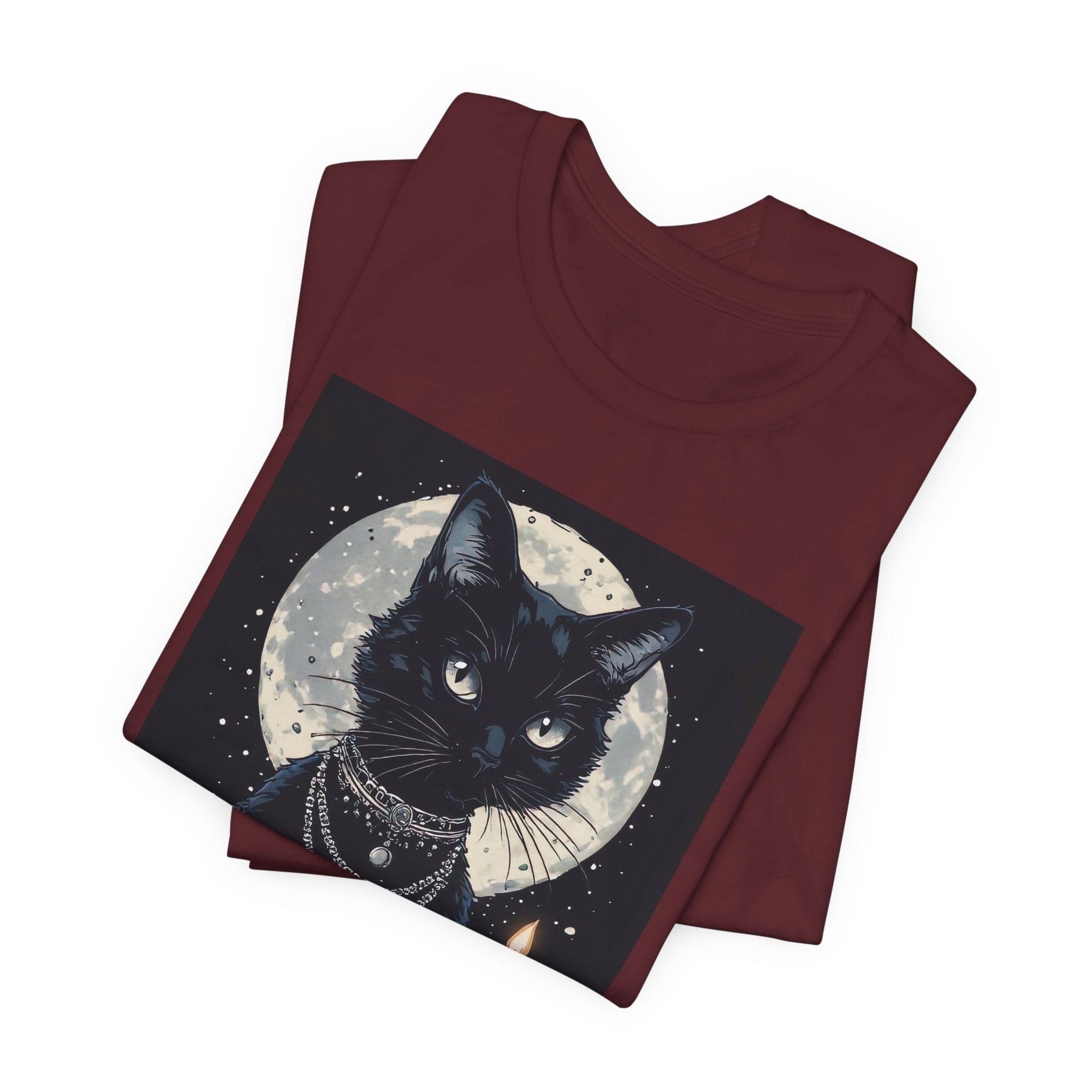 Mystic Moon Black Cat Tee — Gothic Cat T-Shirt with Candles & Crescent Moon