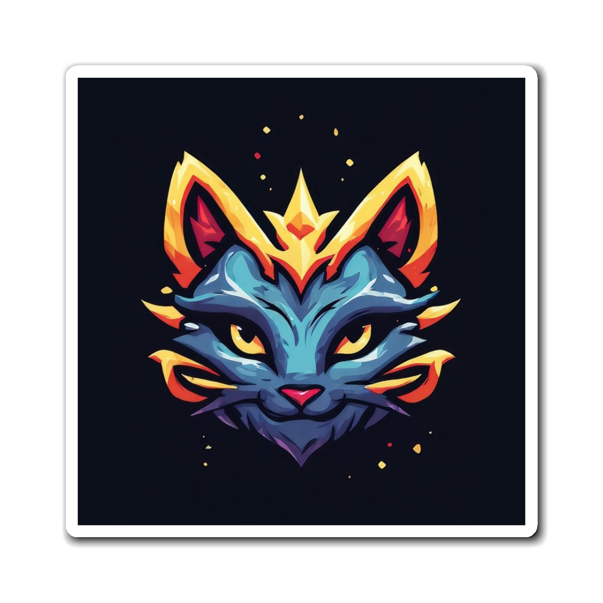 Regal Neon Cat Magnet — Colorful Fantasy Feline Fridge Sticker