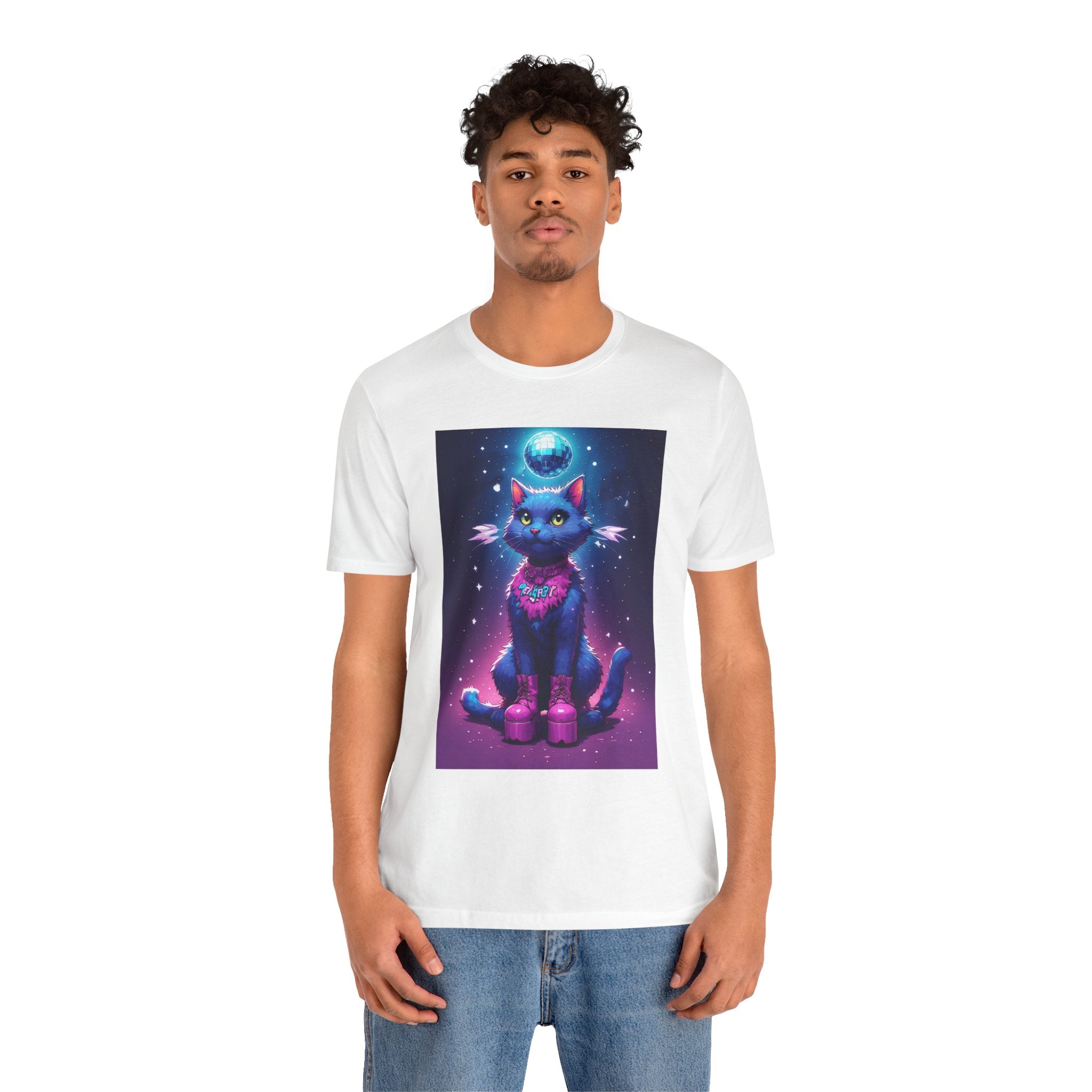 Cosmic Cat T‑Shirt — Neon Space Kitty Graphic Tee