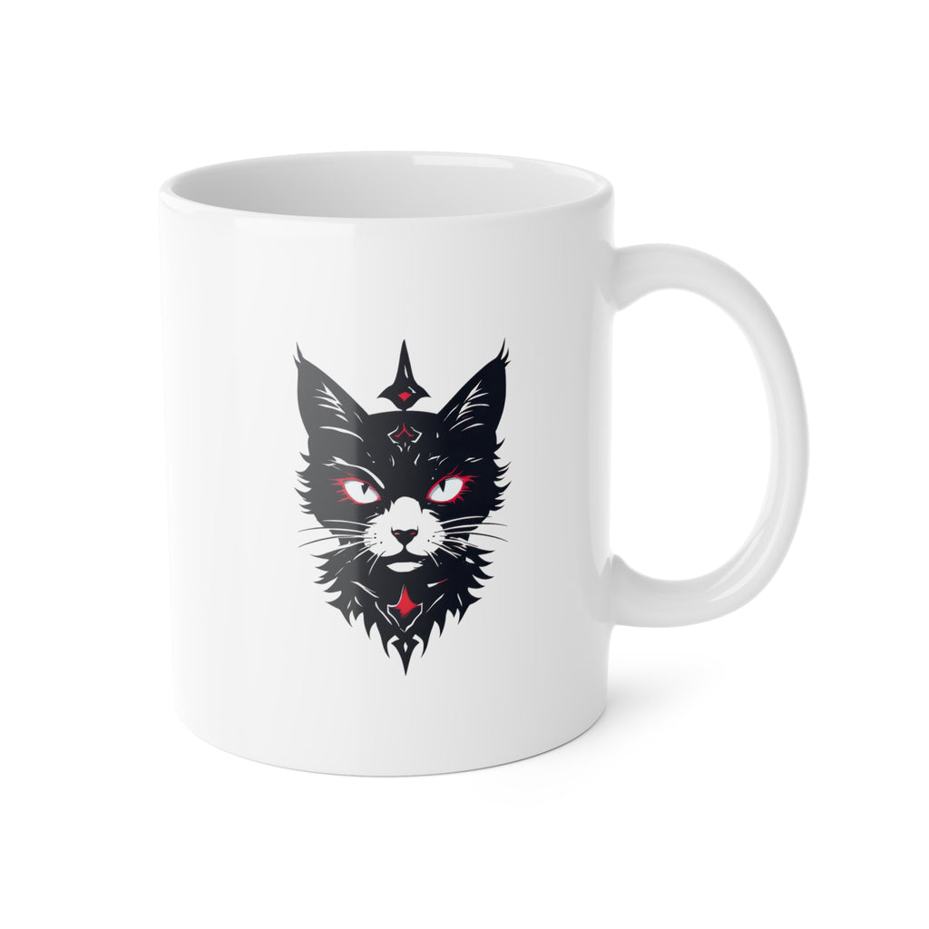 Mystic Black Cat Ceramic Mug — Gothic Cat Head Design, 11oz
