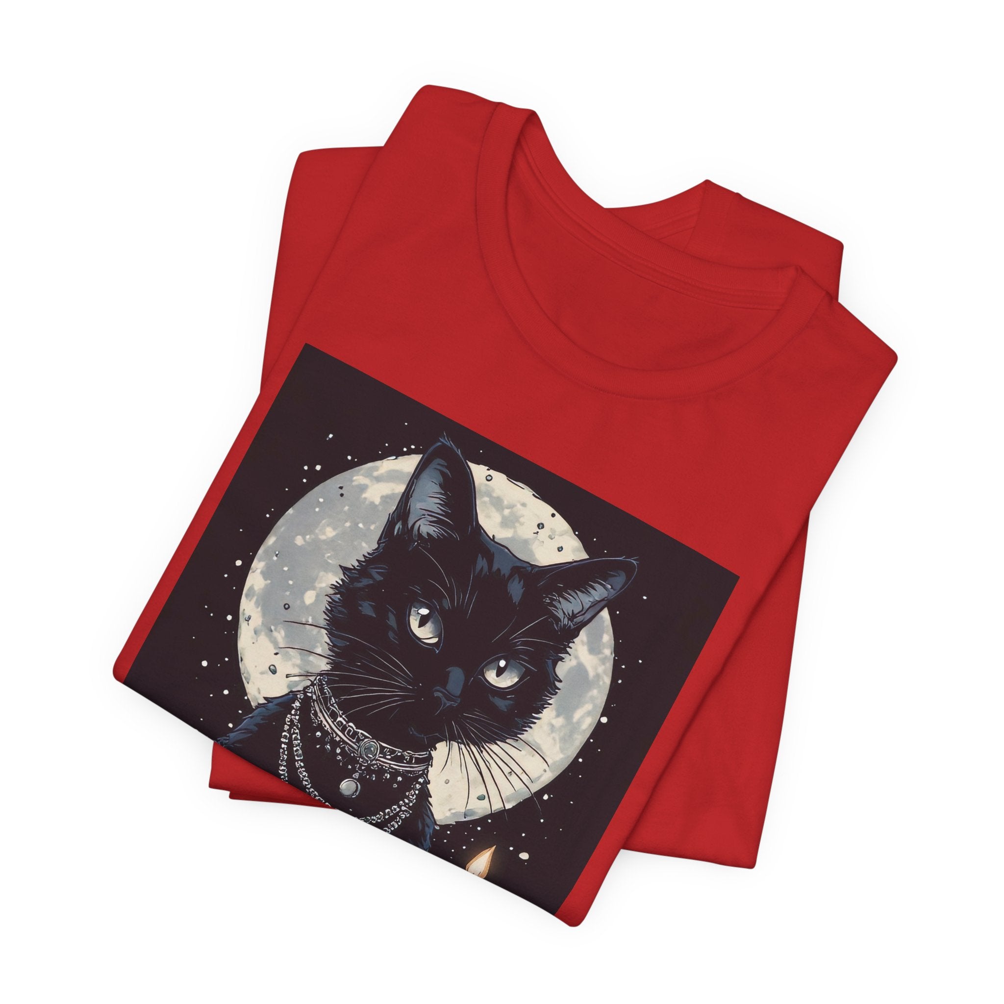Mystic Moon Black Cat Tee — Gothic Cat T-Shirt with Candles & Crescent Moon
