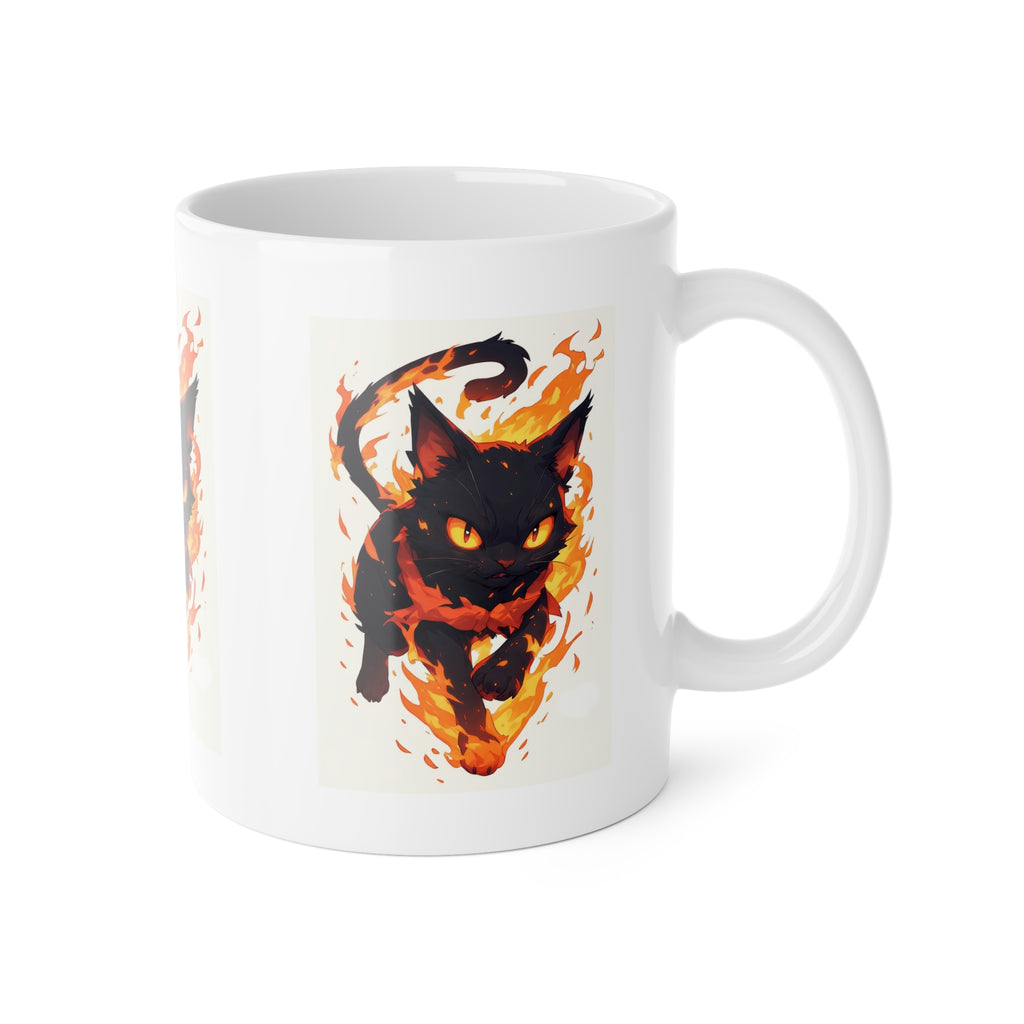 Flaming Black Cat Mug — Fiery Cat Coffee Cup (11oz)