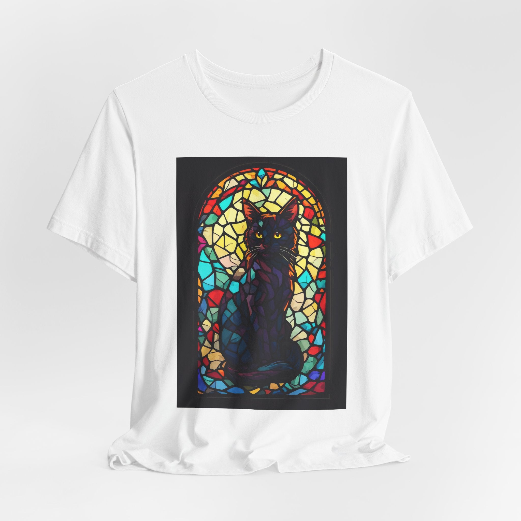Stained Glass Black Cat T‑Shirt — Gothic Cat Art Tee