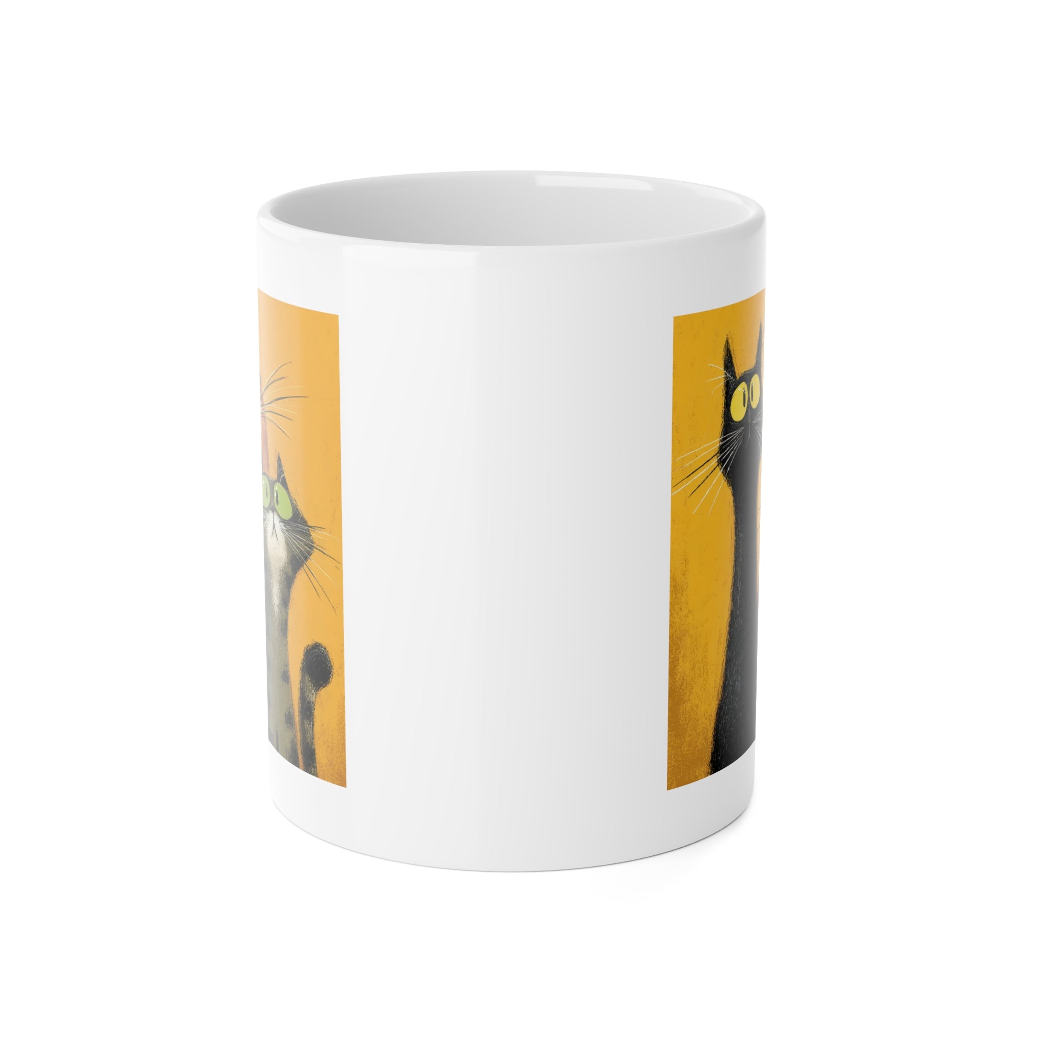 Cat Trio Mug — Whimsical Yellow Ceramic Coffee Cup