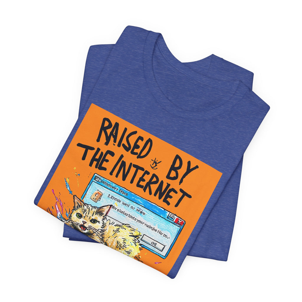 Raised By The Internet Tee — Graphic Cat Vintage Computer T‑Shirt