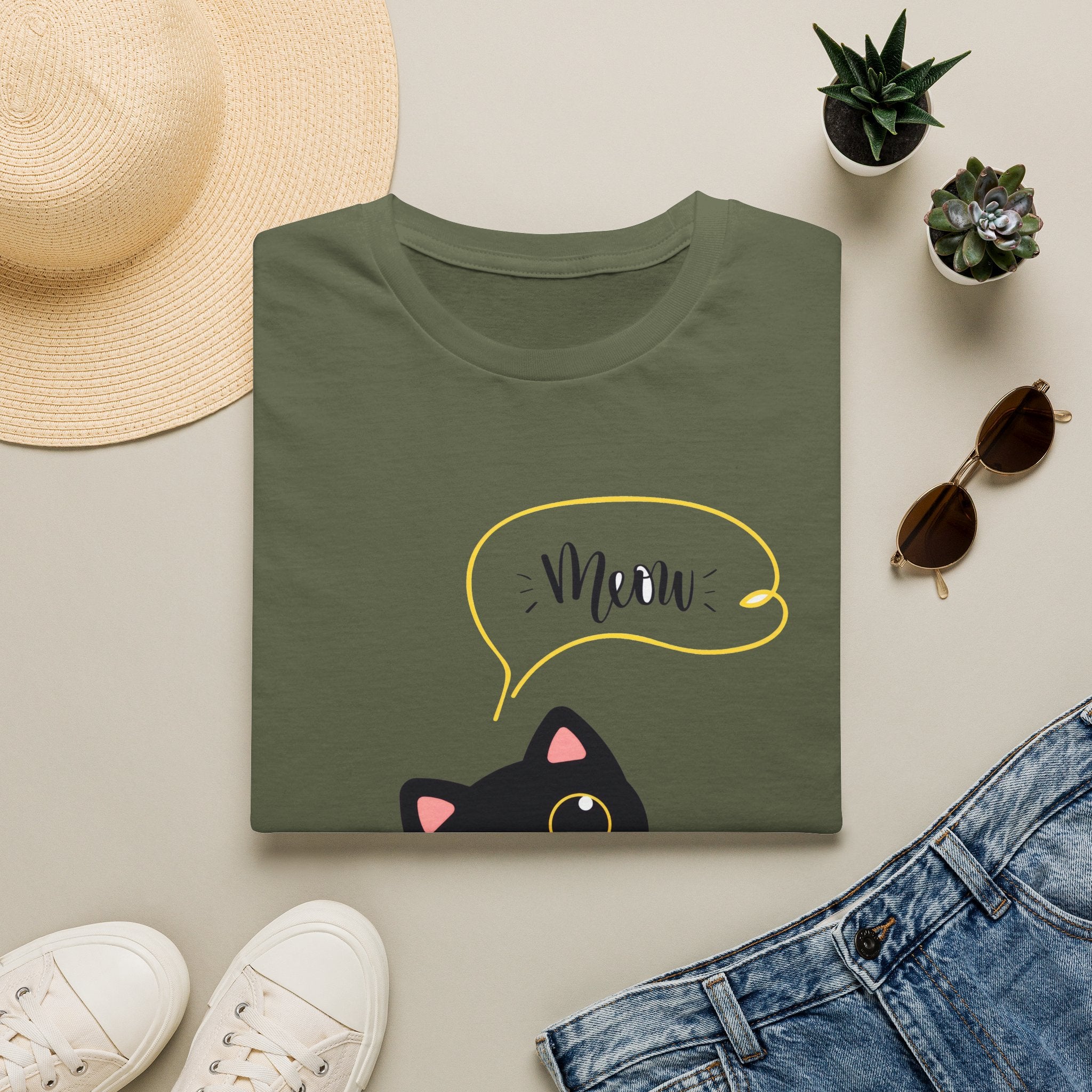 Meow Black Cat Tee — Cute Cat Graphic T-Shirt
