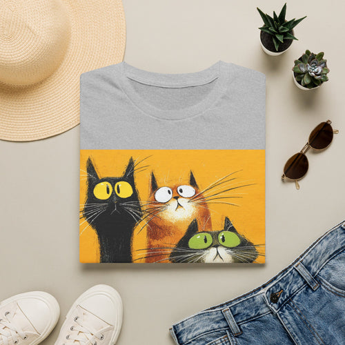 Cat Trio Graphic T-Shirt — Cute Whimsical Cats Art Tee