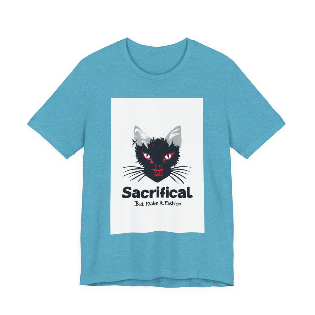 Sacrificial Cat T-Shirt — Red-Eyed Black Cat "Sacrificial" Graphic Tee