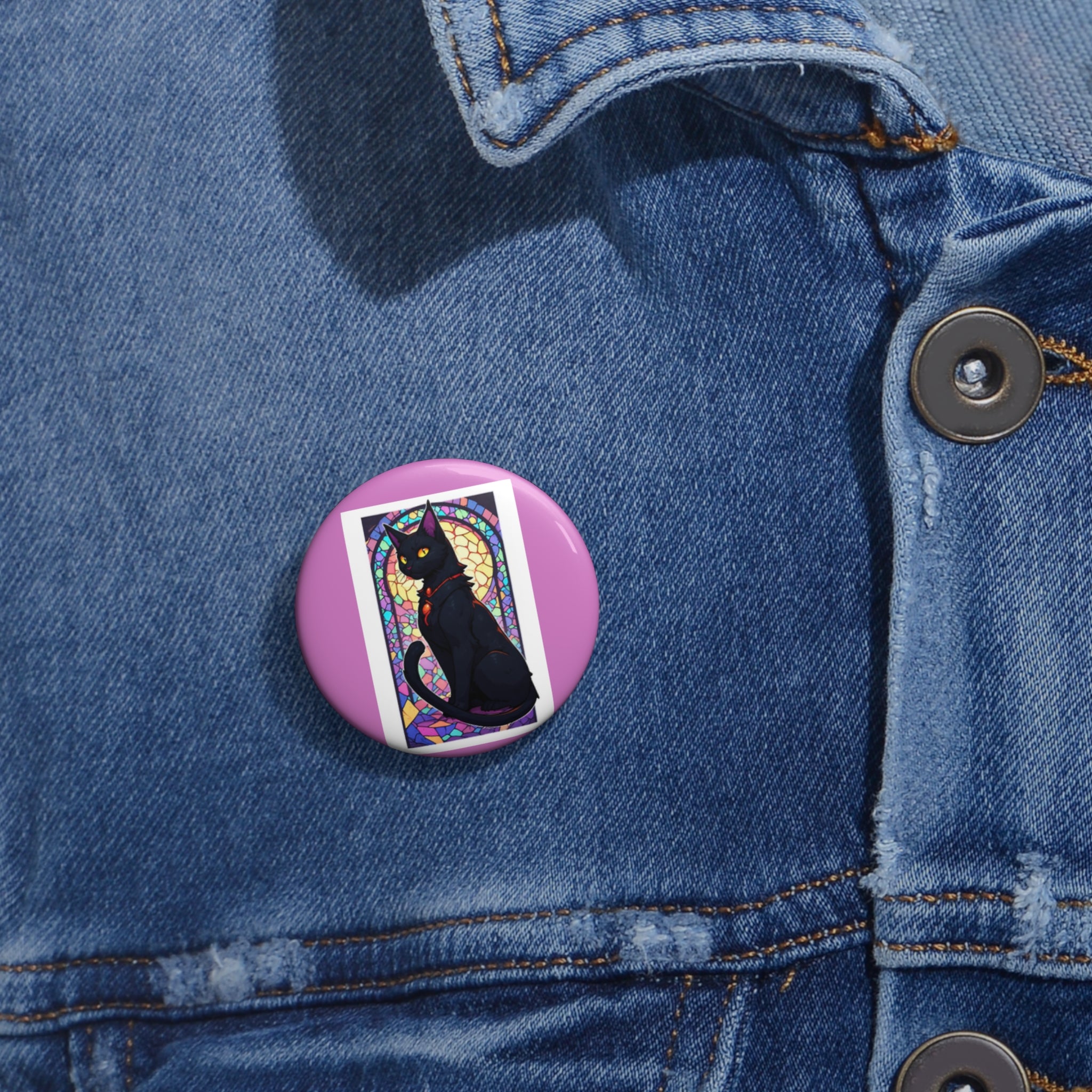 Pin Button — Black Cat Stained Glass Design