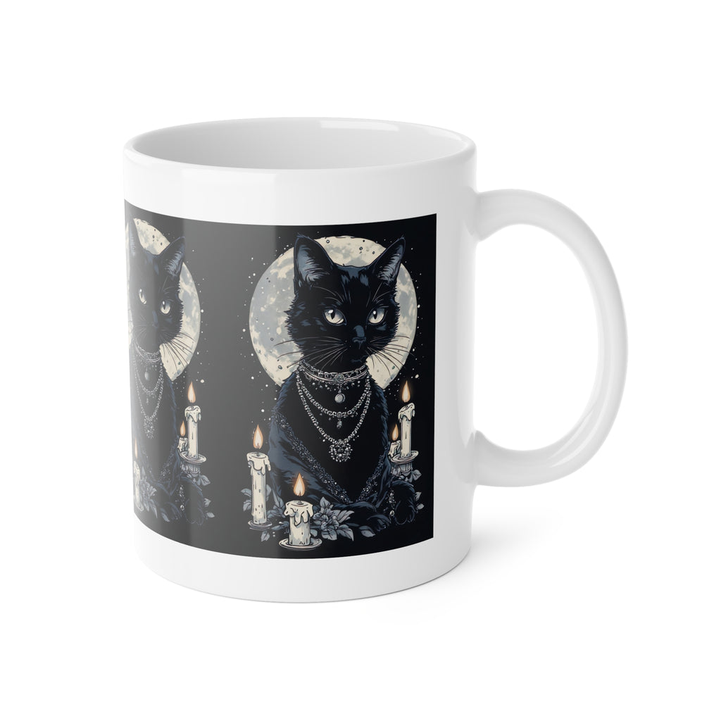 Black Cat Moon Mug — Gothic Witchy Ceramic Coffee Cup