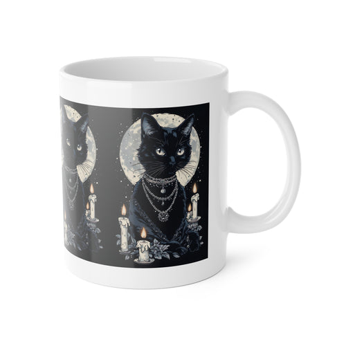 Black Cat Moon Mug — Gothic Witchy Ceramic Coffee Cup