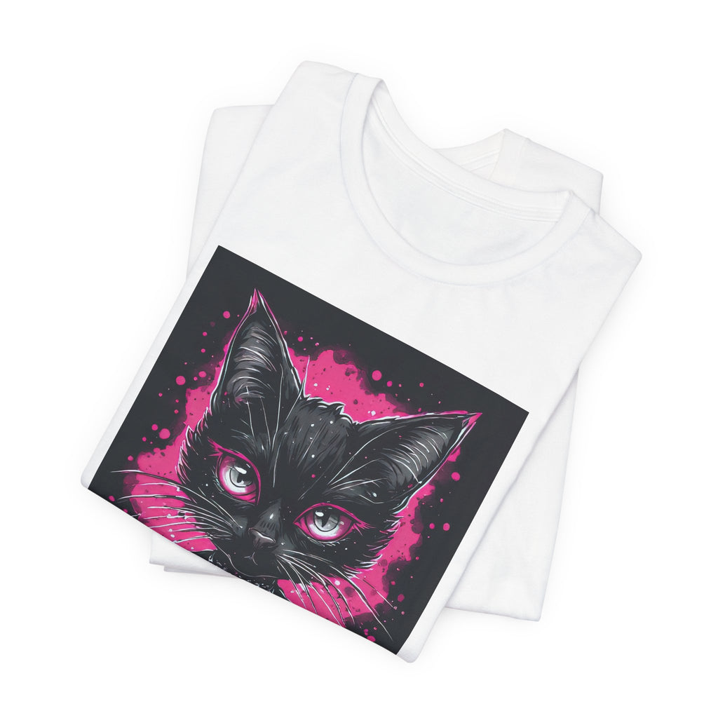 Black Cat Portrait Tee — Neon Goth Kitty Graphic Shirt